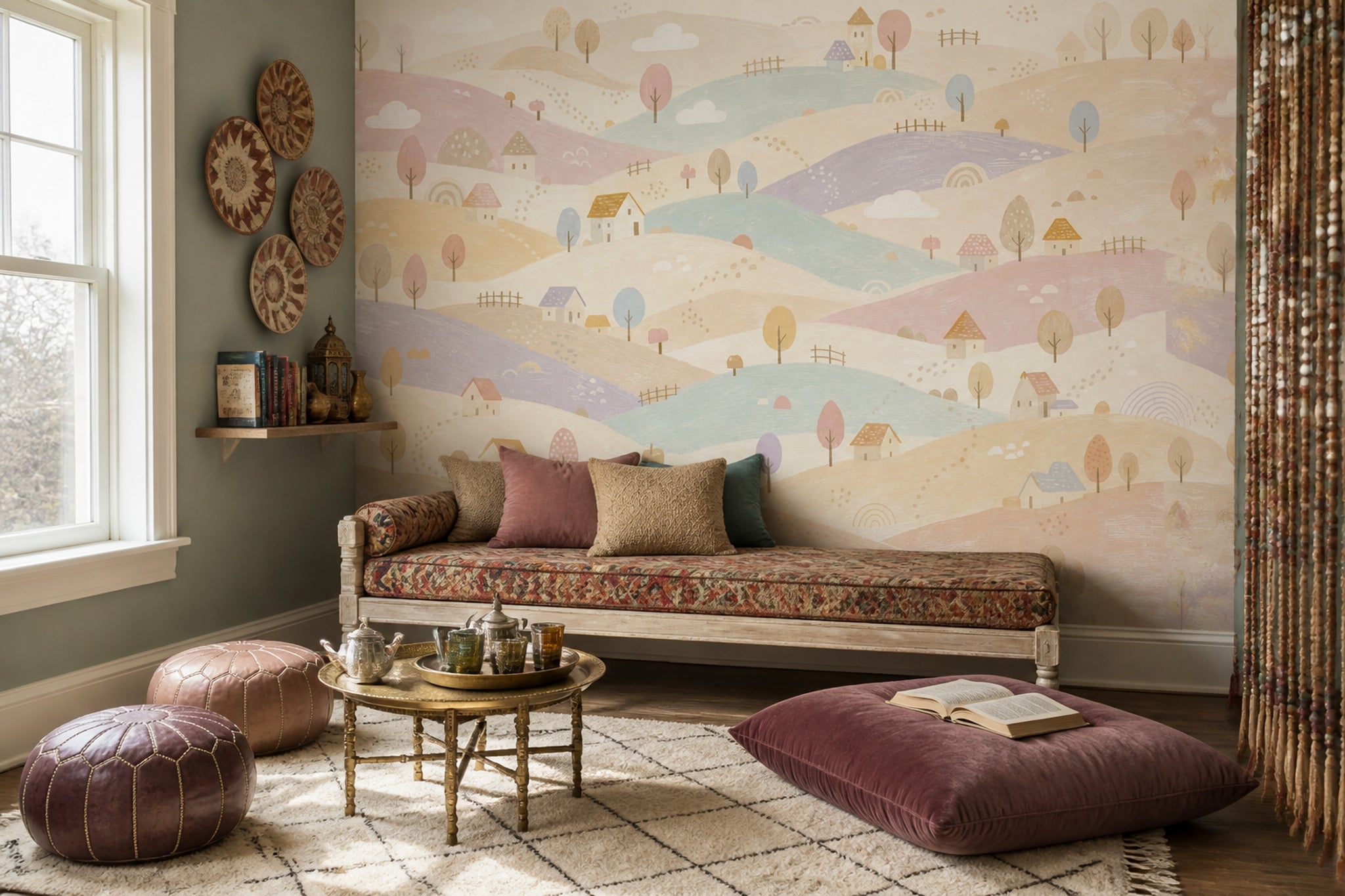 Watercolor Texture Wallpaper Pastel Landscape Fairy Tale Wall Mural