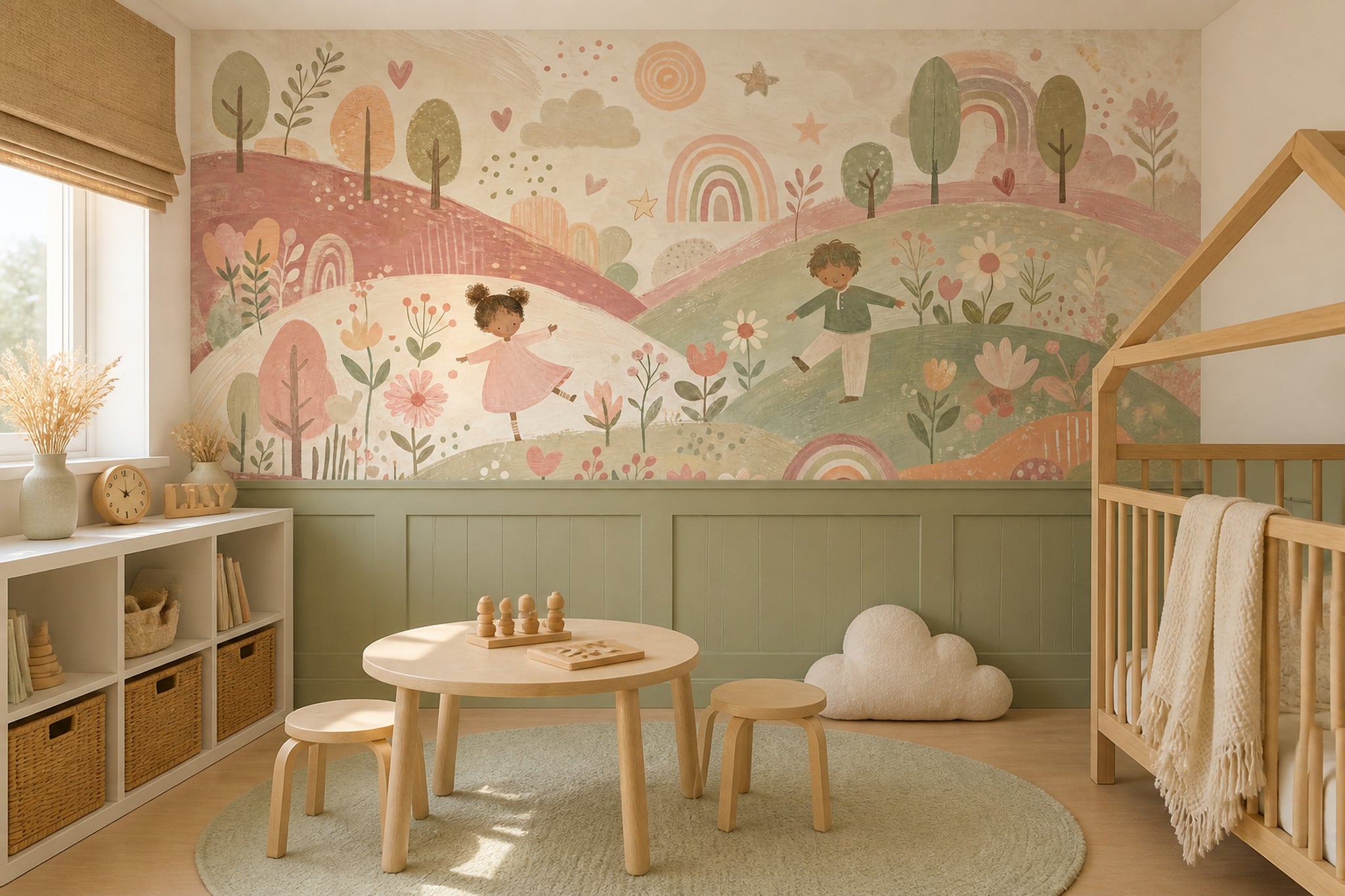Watercolor Texture Wallpaper Muted Green Removable Wall Decor