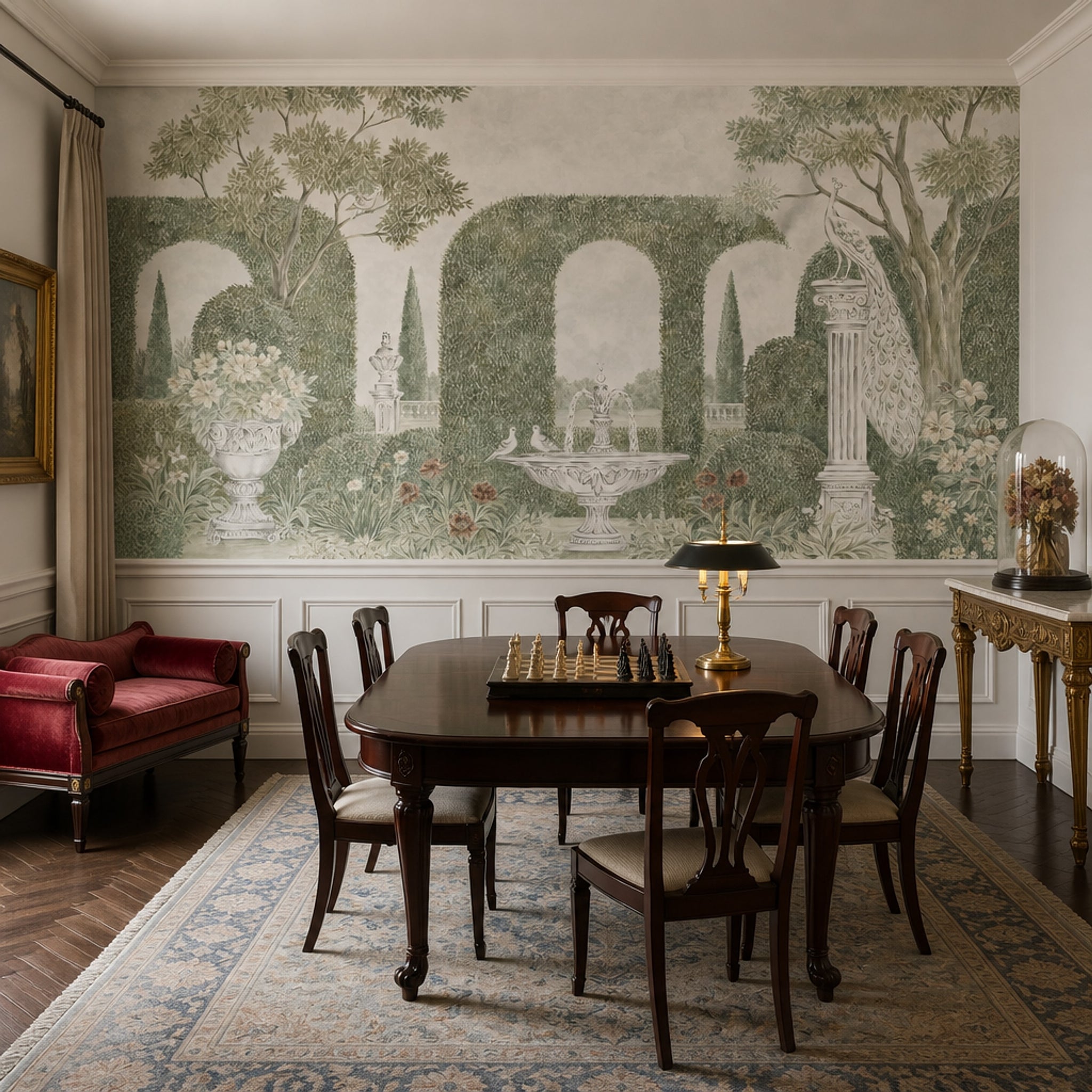 Garden Trellis Wallpaper Green Topiary Courtyard Wall Mural
