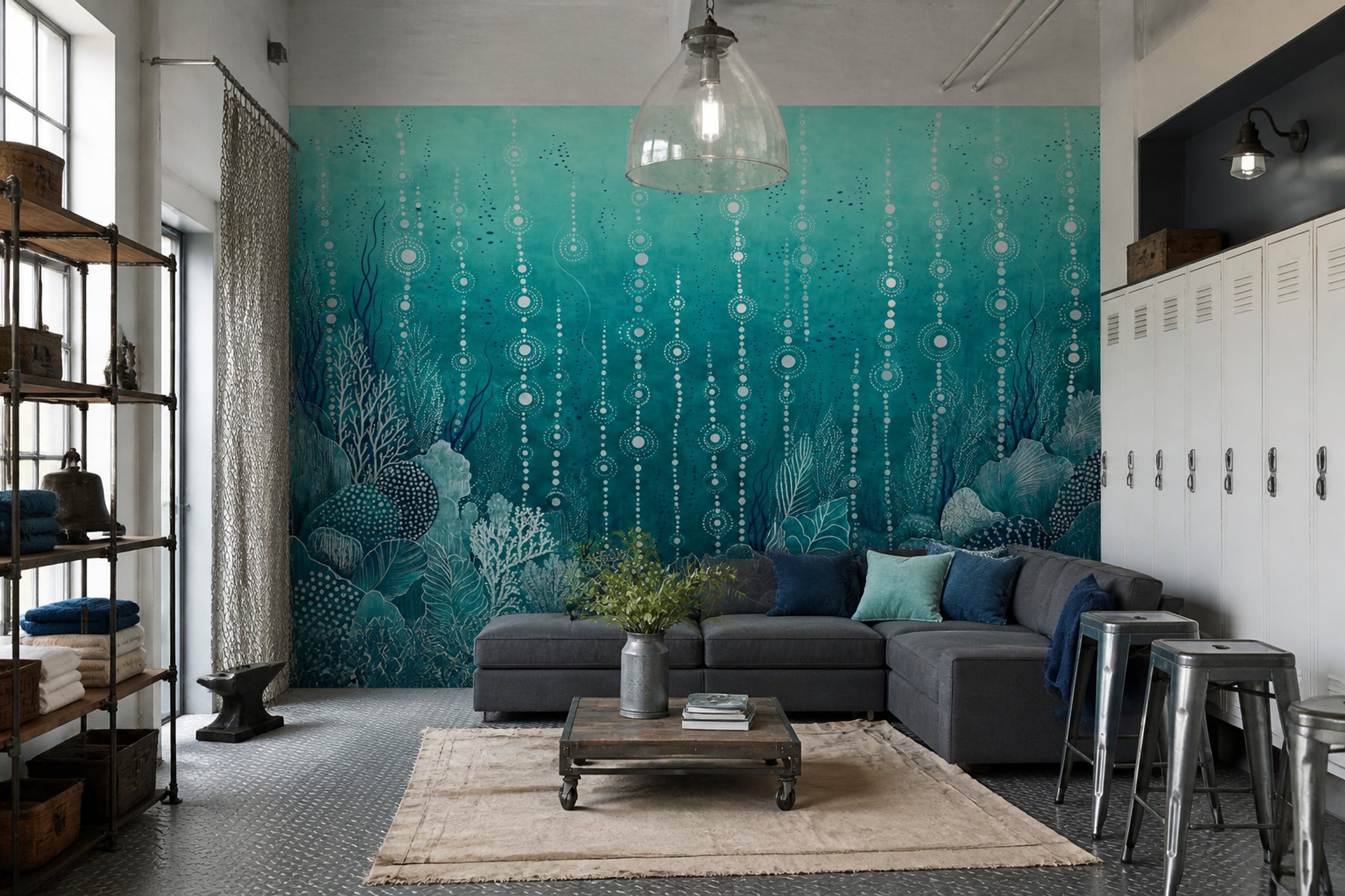 Underwater Abstract Wallpaper Teal Bubble Dots Wall Mural