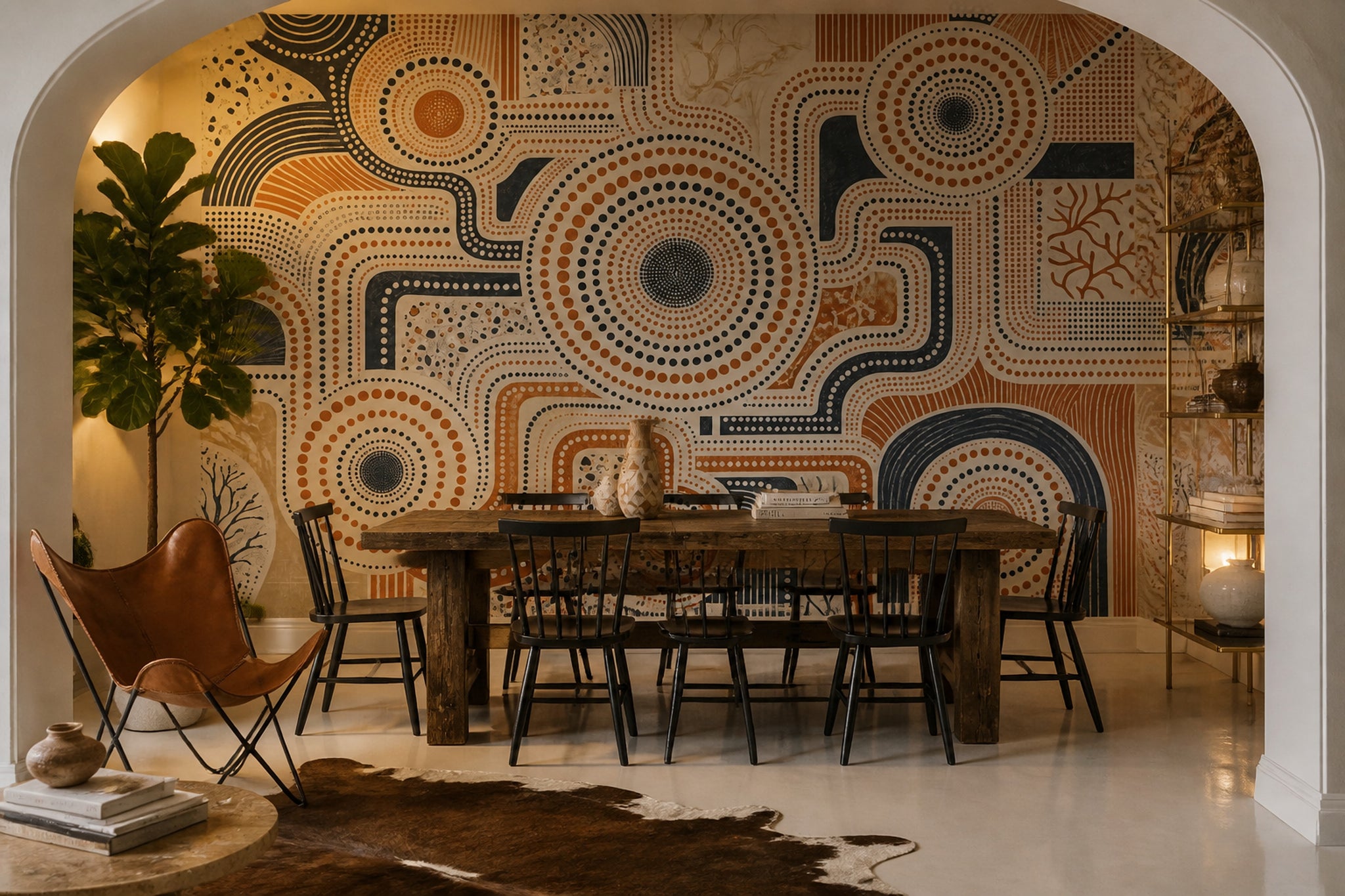 Abstract Dot Pattern Wallpaper Terracotta Circles Wall Mural