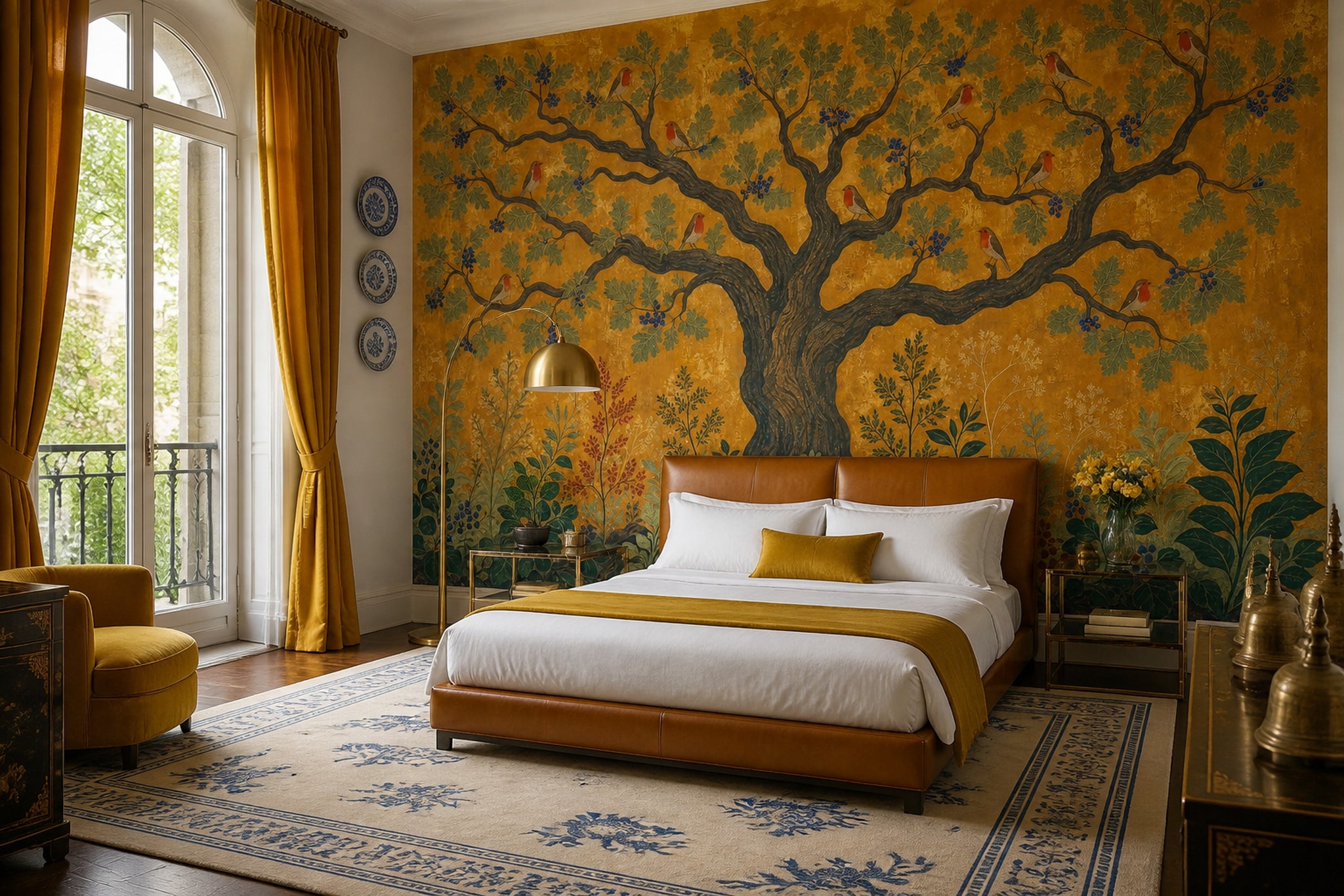 Tree and Birds Wallpaper Golden Forest Wall Mural