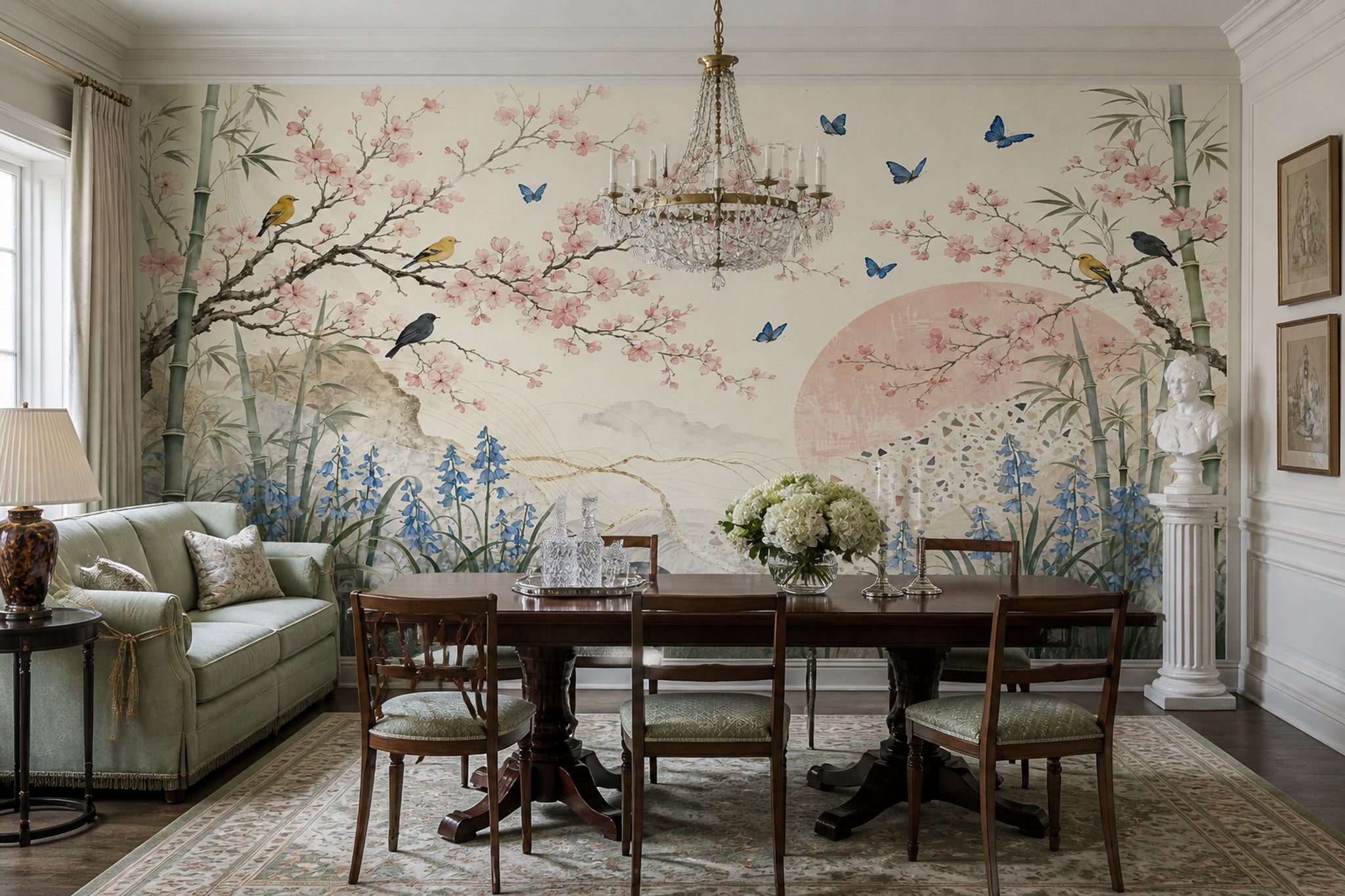 Cherry Blossom Wallpaper Birds Bamboo Chinoiserie Wall Mural