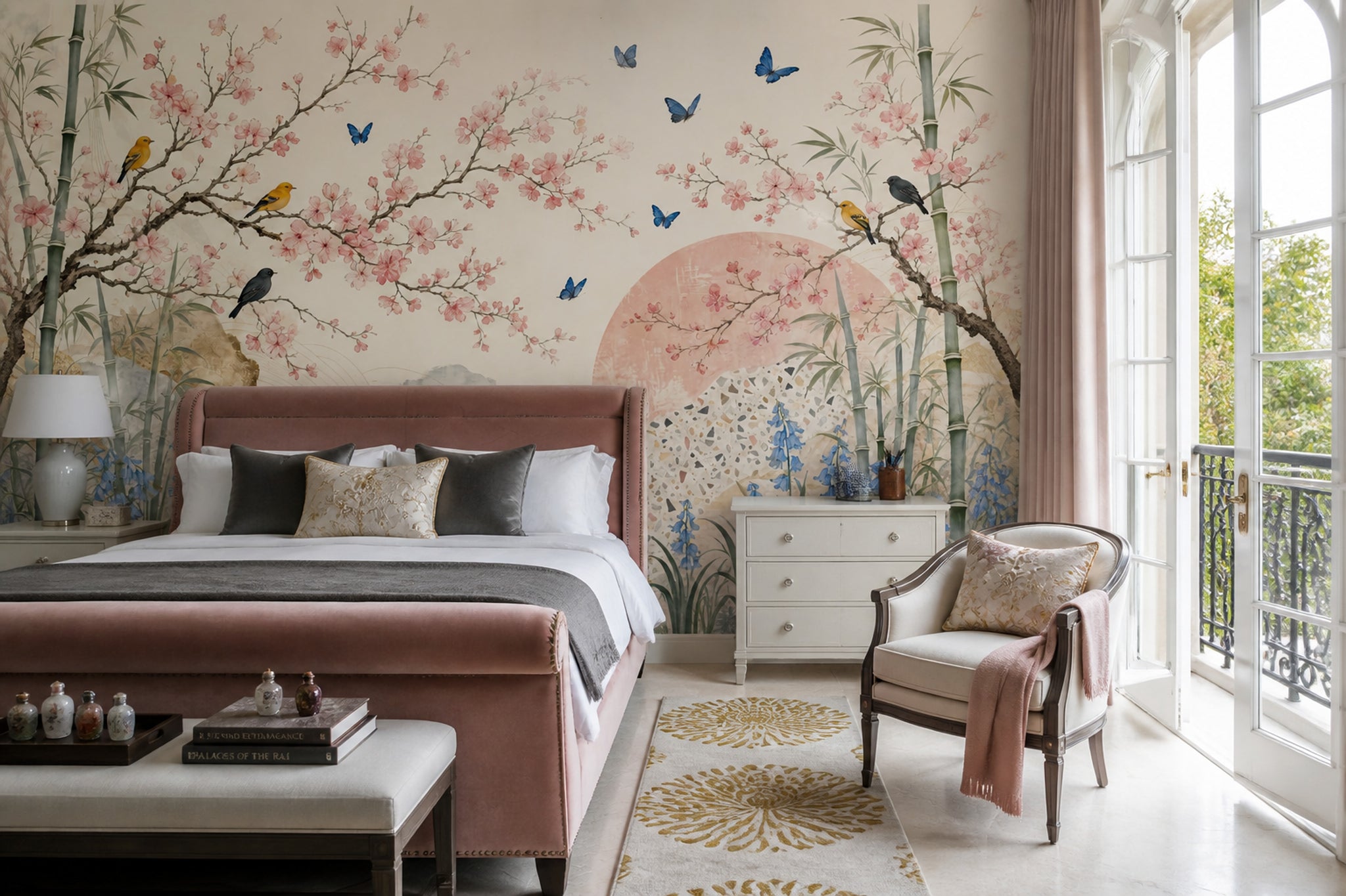 Cherry Blossom Wallpaper Birds Bamboo Chinoiserie Wall Mural
