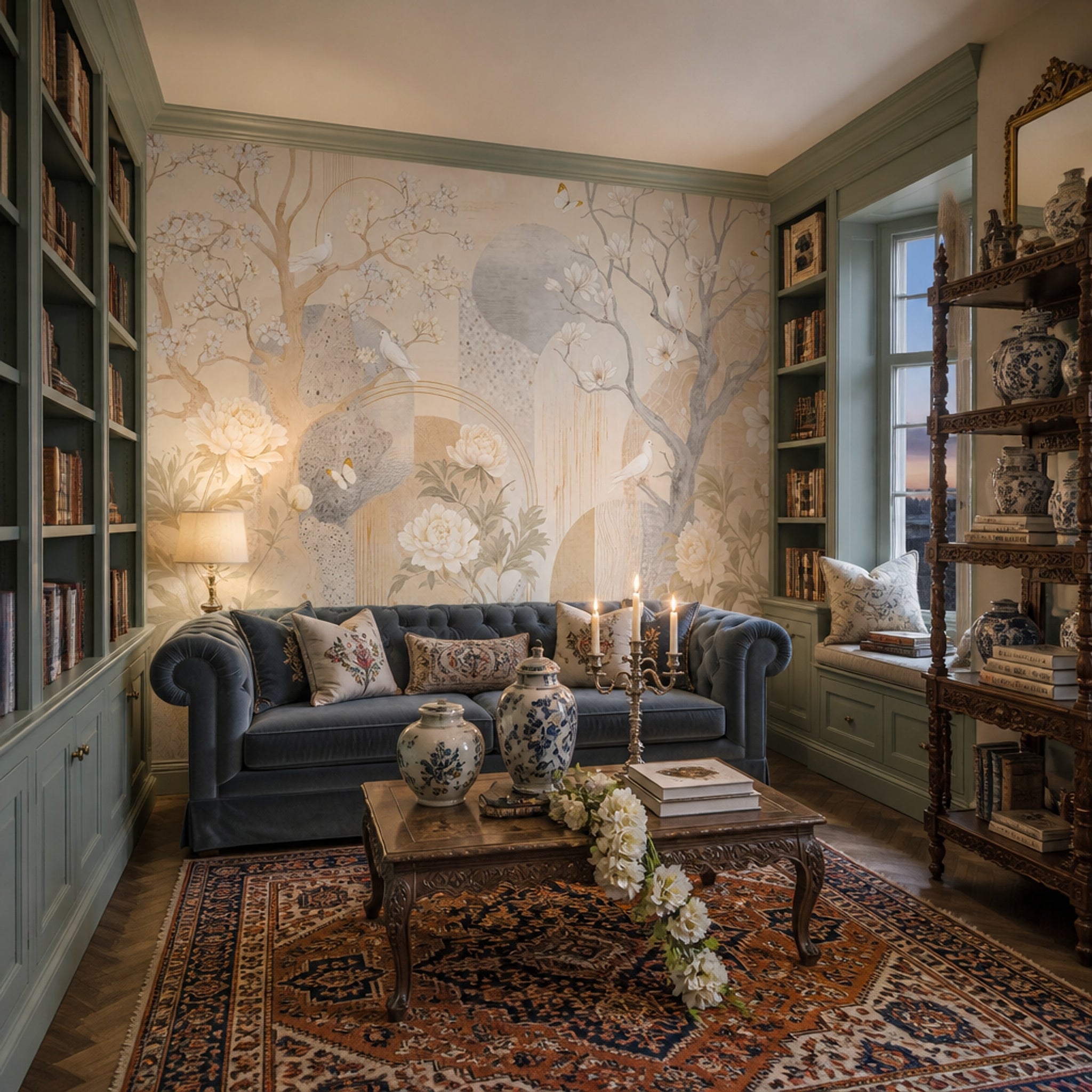 Magnolia Bird Wallpaper Neutral Chinoiserie Branches Wall Mural