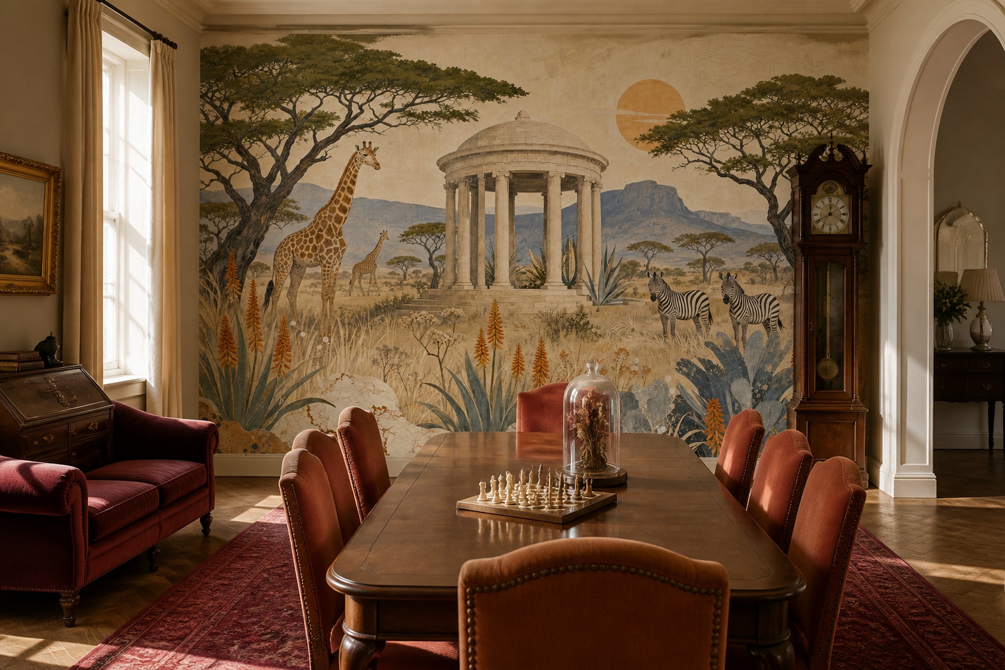 Safari Wildlife Wallpaper Classical Pavilion Landscape Wall Mural