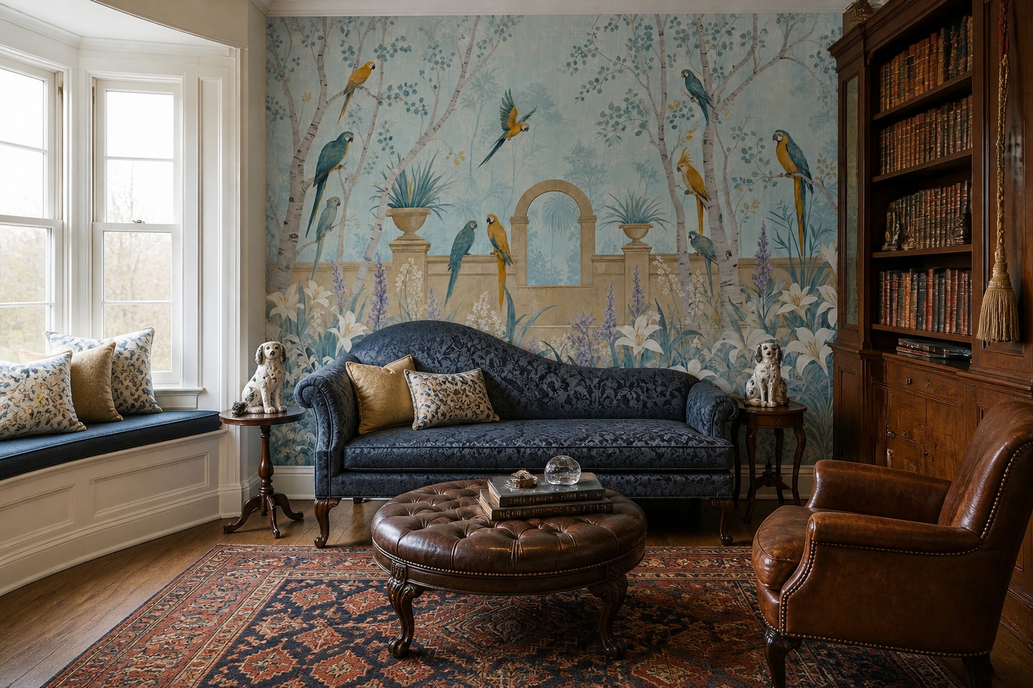 Tropical Parrot Wallpaper Blue Garden Scene Wall Mural