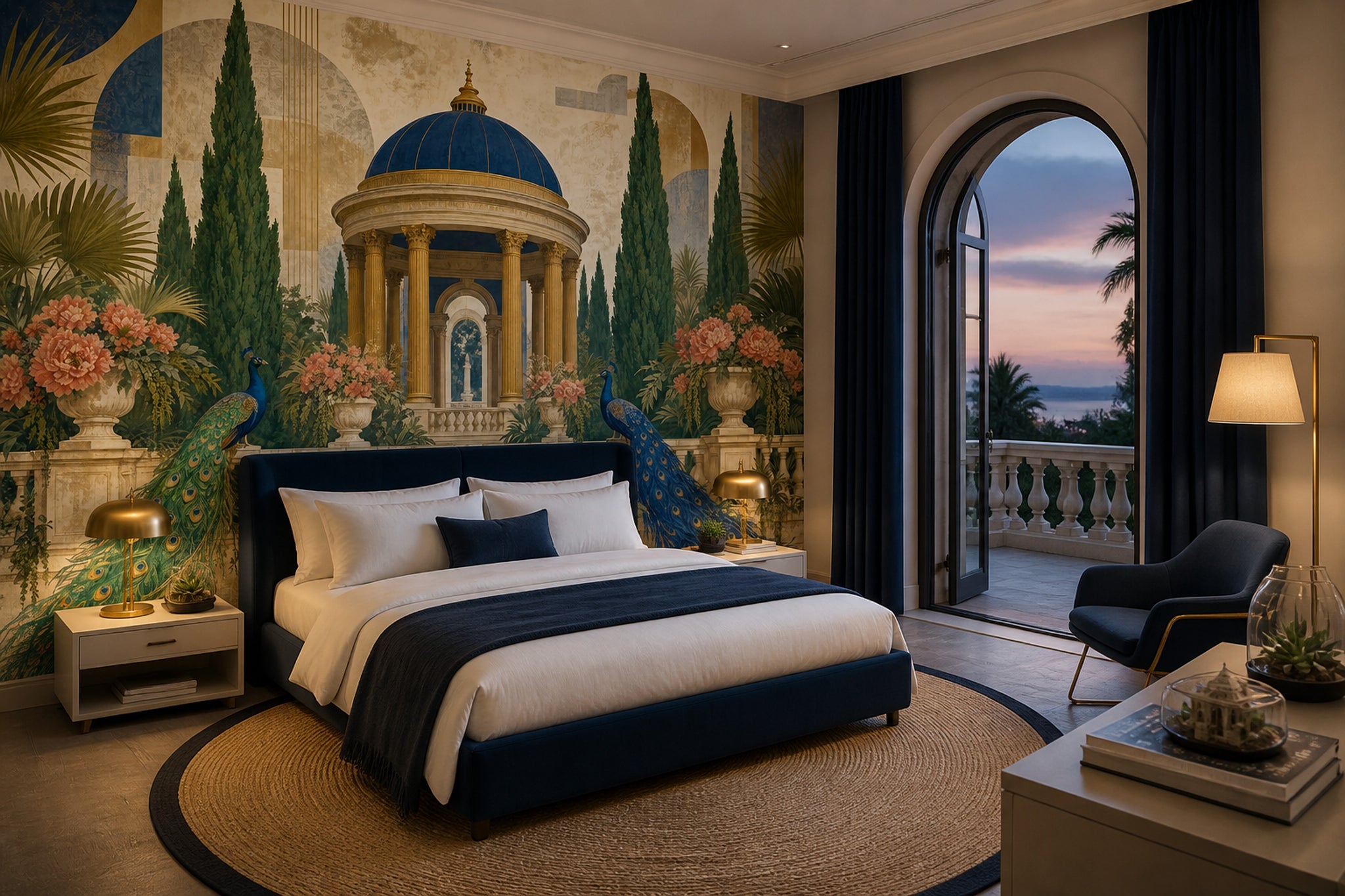 Peacock Garden Wallpaper Classical Pavilion Landscape Wall Mural