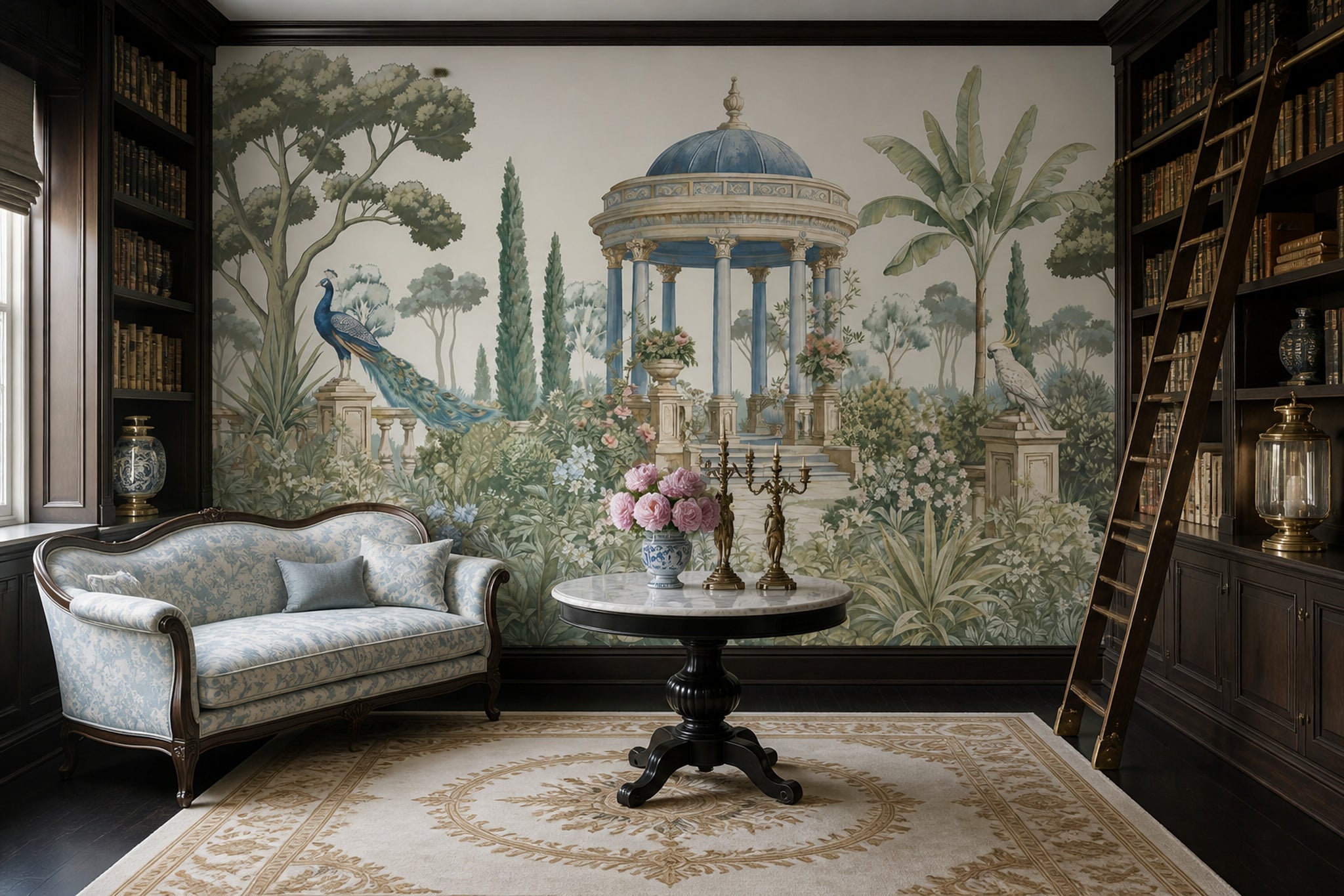 Garden Pavilion Wallpaper Peacock Scenic Wall Mural