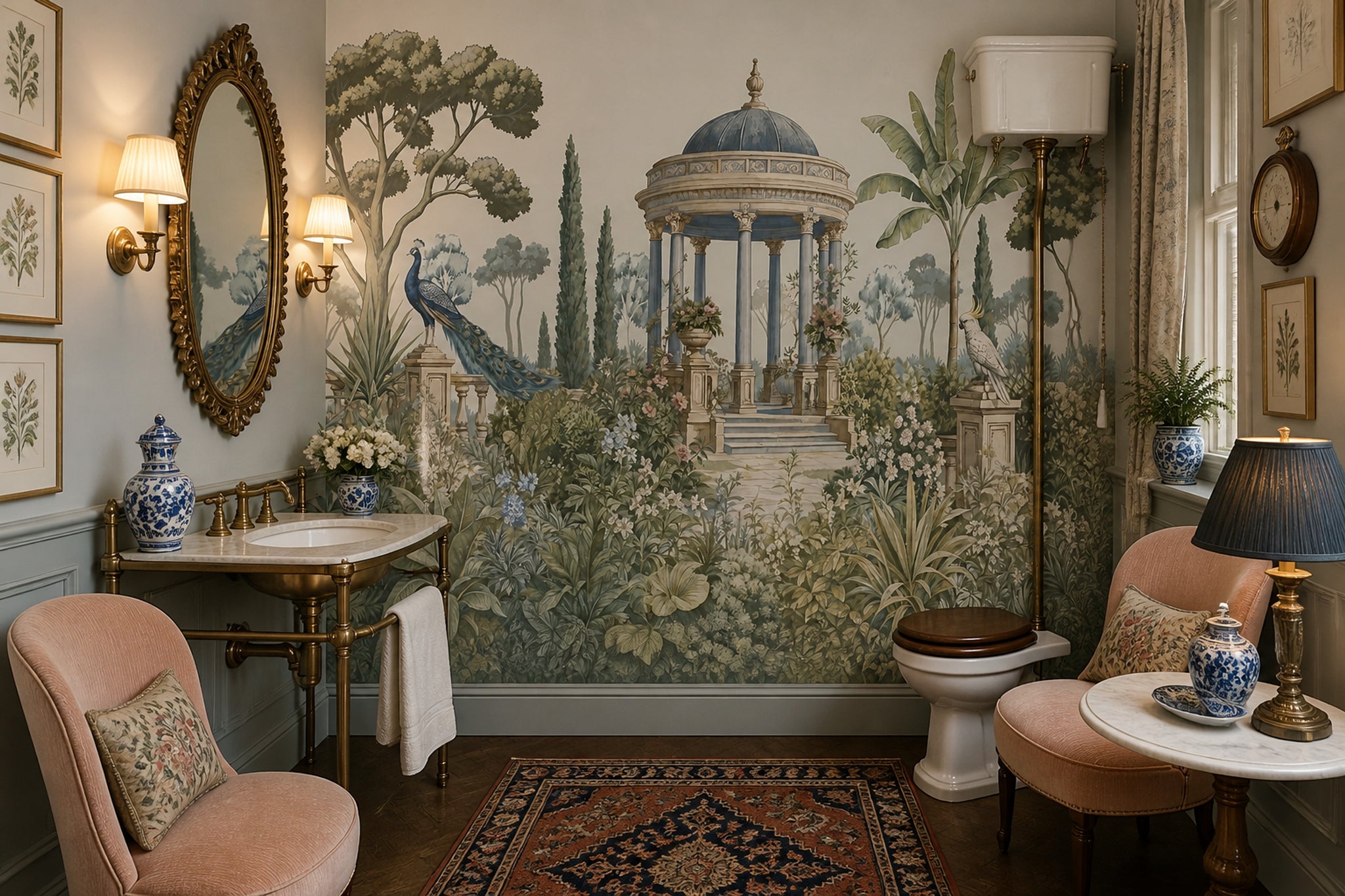 Garden Pavilion Wallpaper Peacock Scenic Wall Mural
