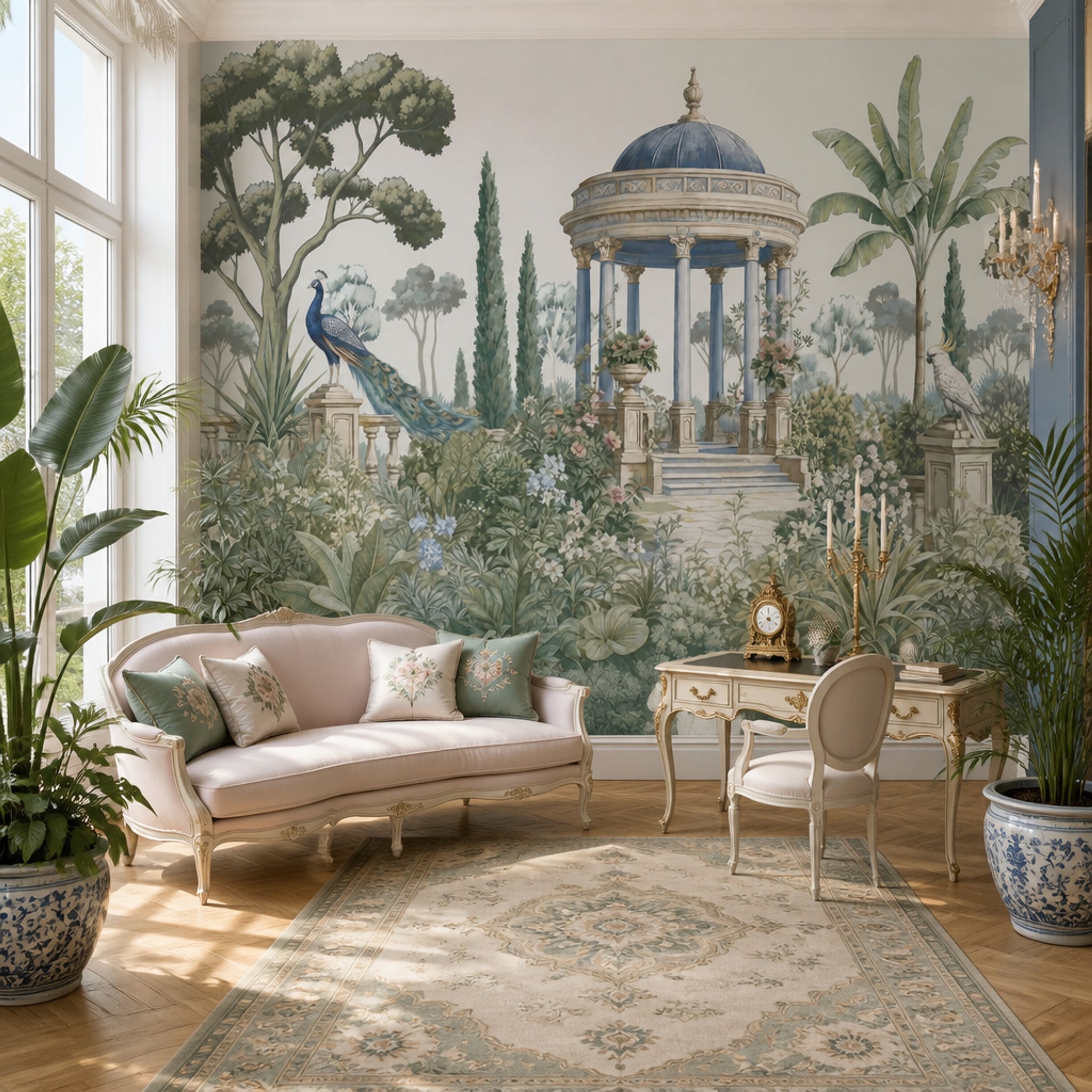 Garden Pavilion Wallpaper Peacock Scenic Wall Mural