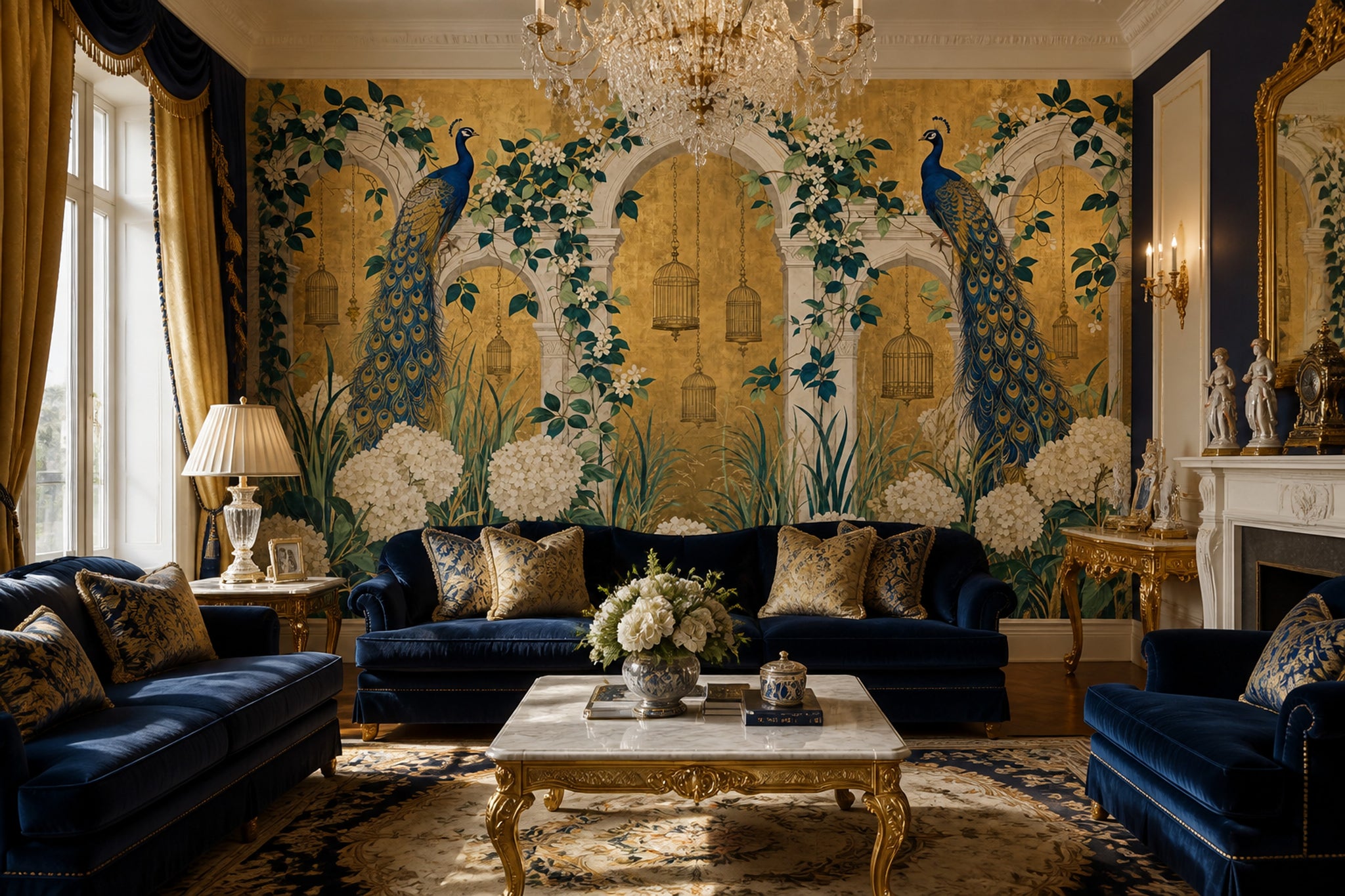 Peacock Garden Wallpaper Gold Archways Wall Mural