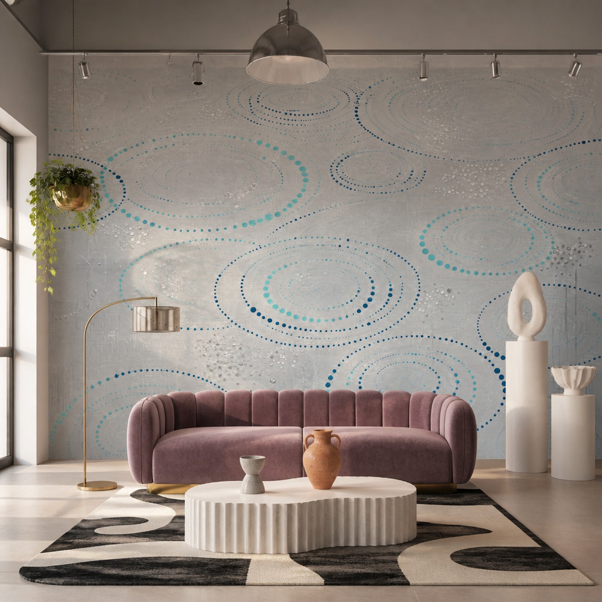 Abstract Circle Wallpaper Blue Dotted Rings Wall Mural