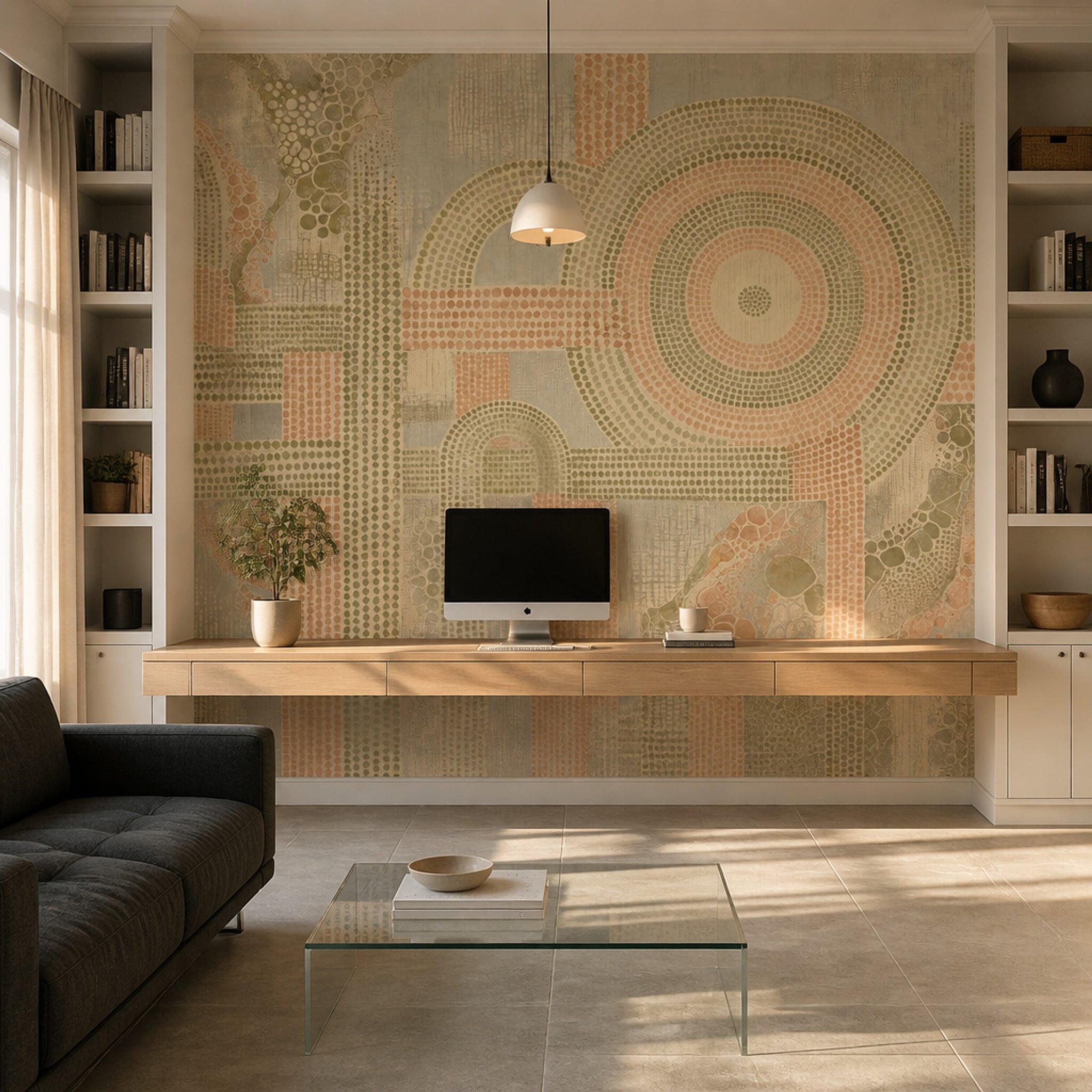 Abstract Geometric Wallpaper Concentric Dots Pattern Wall Mural