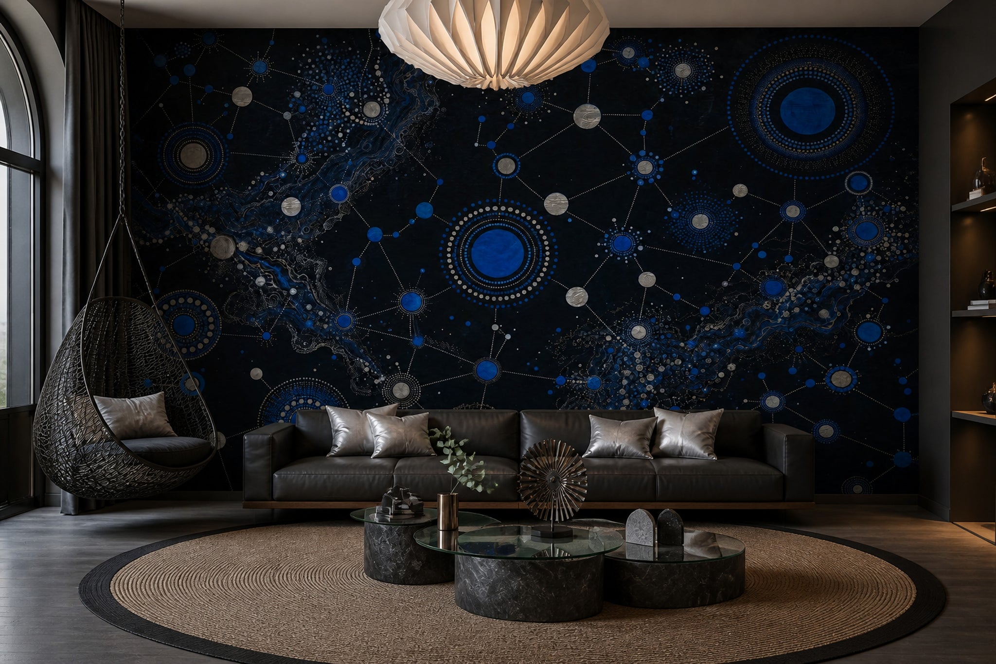 Celestial Constellation Wallpaper Dark Blue Network Wall Mural