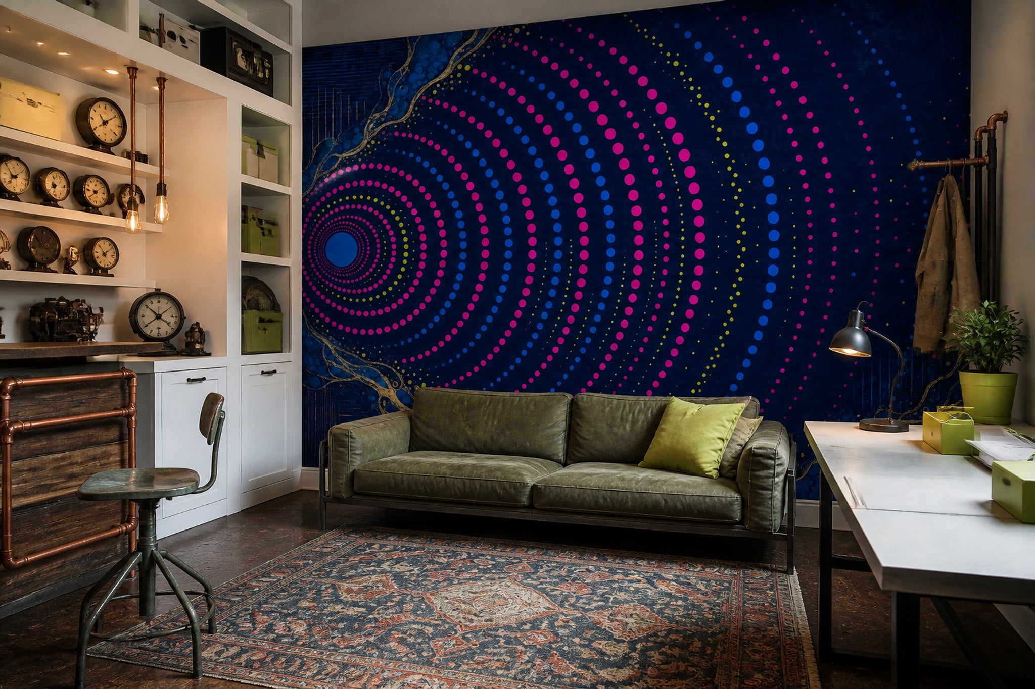 Abstract Dot Wave Wallpaper Navy Blue Wall Mural