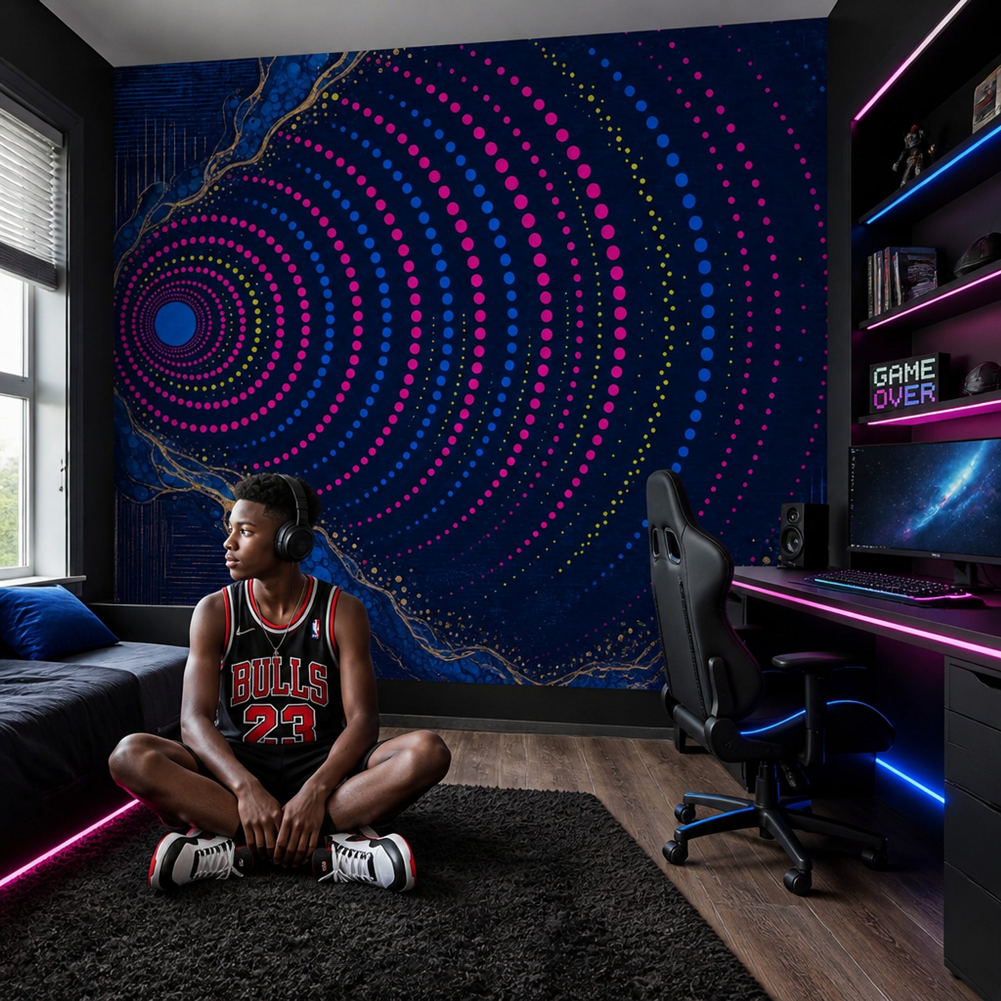 Abstract Dot Wave Wallpaper Navy Blue Wall Mural