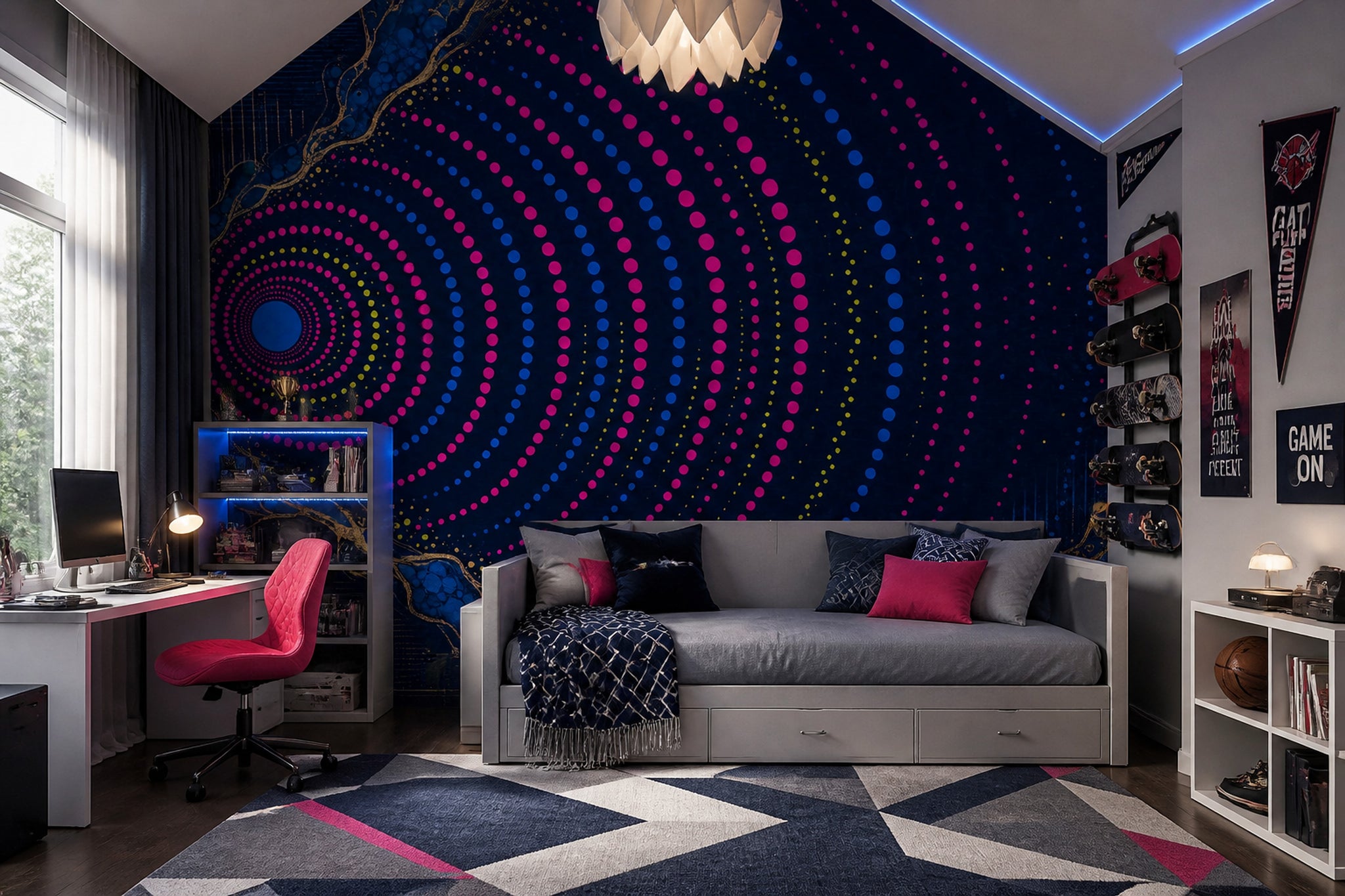 Abstract Dot Wave Wallpaper Navy Blue Wall Mural