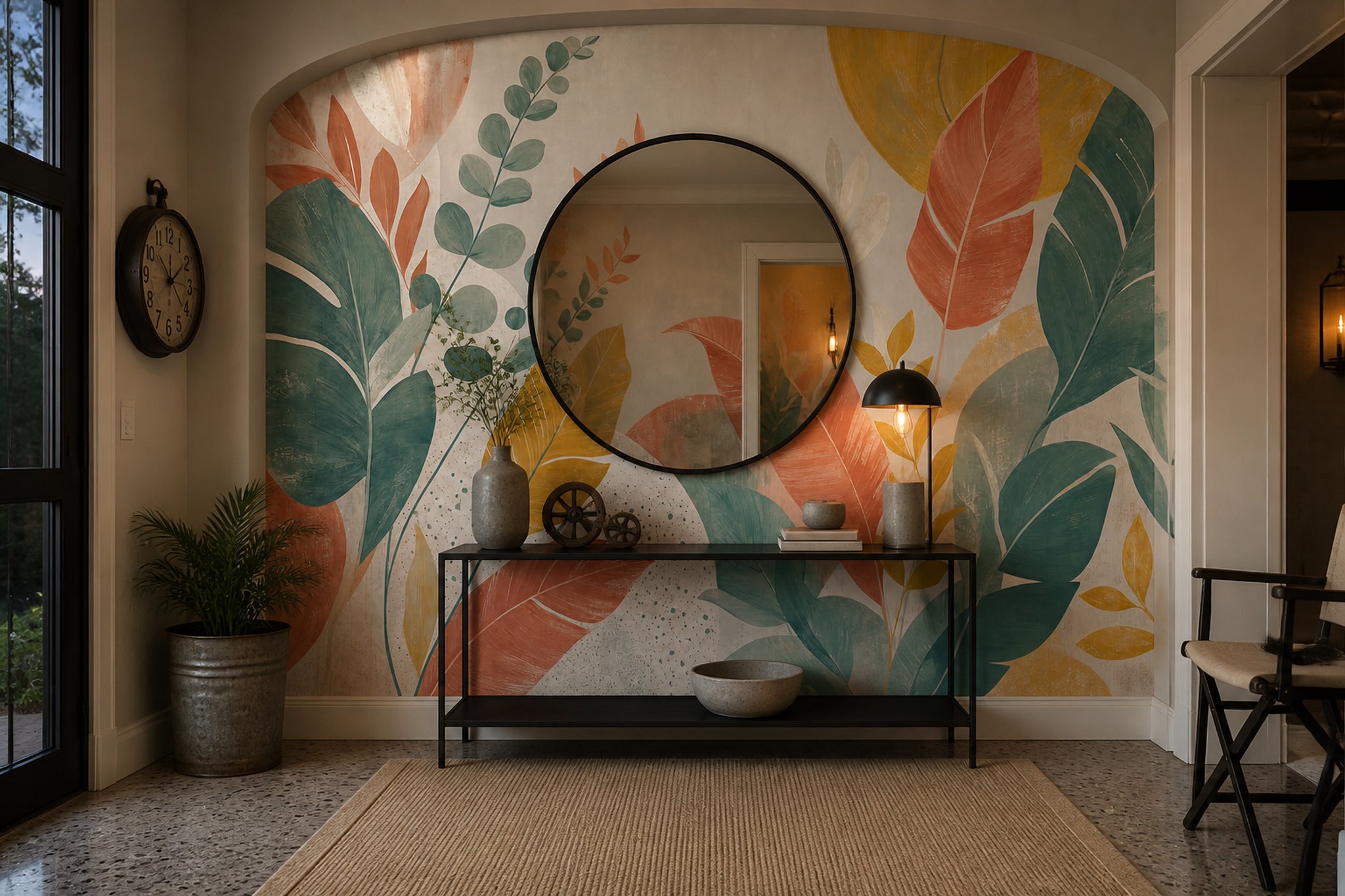 Abstract Botanical Wallpaper Oversized Colorful Leaves Wall Mural