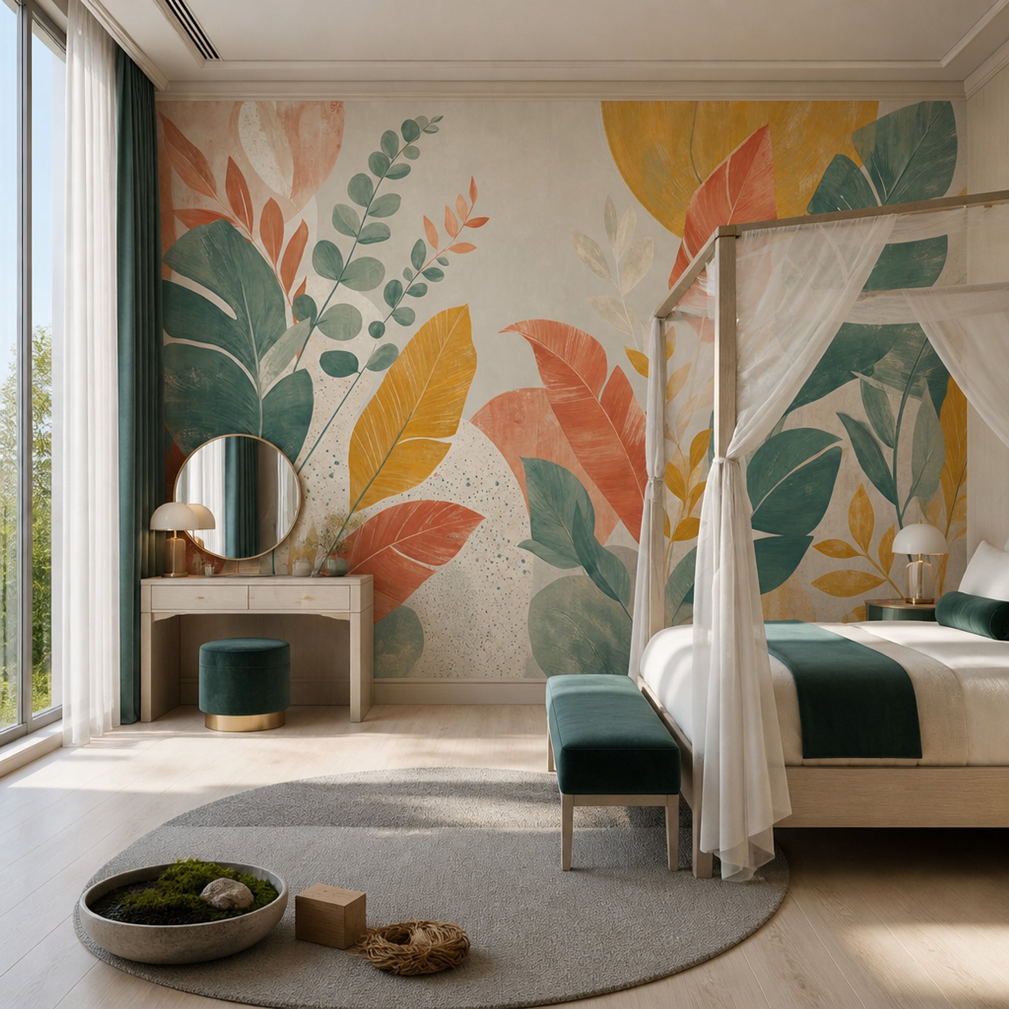 Abstract Botanical Wallpaper Oversized Colorful Leaves Wall Mural