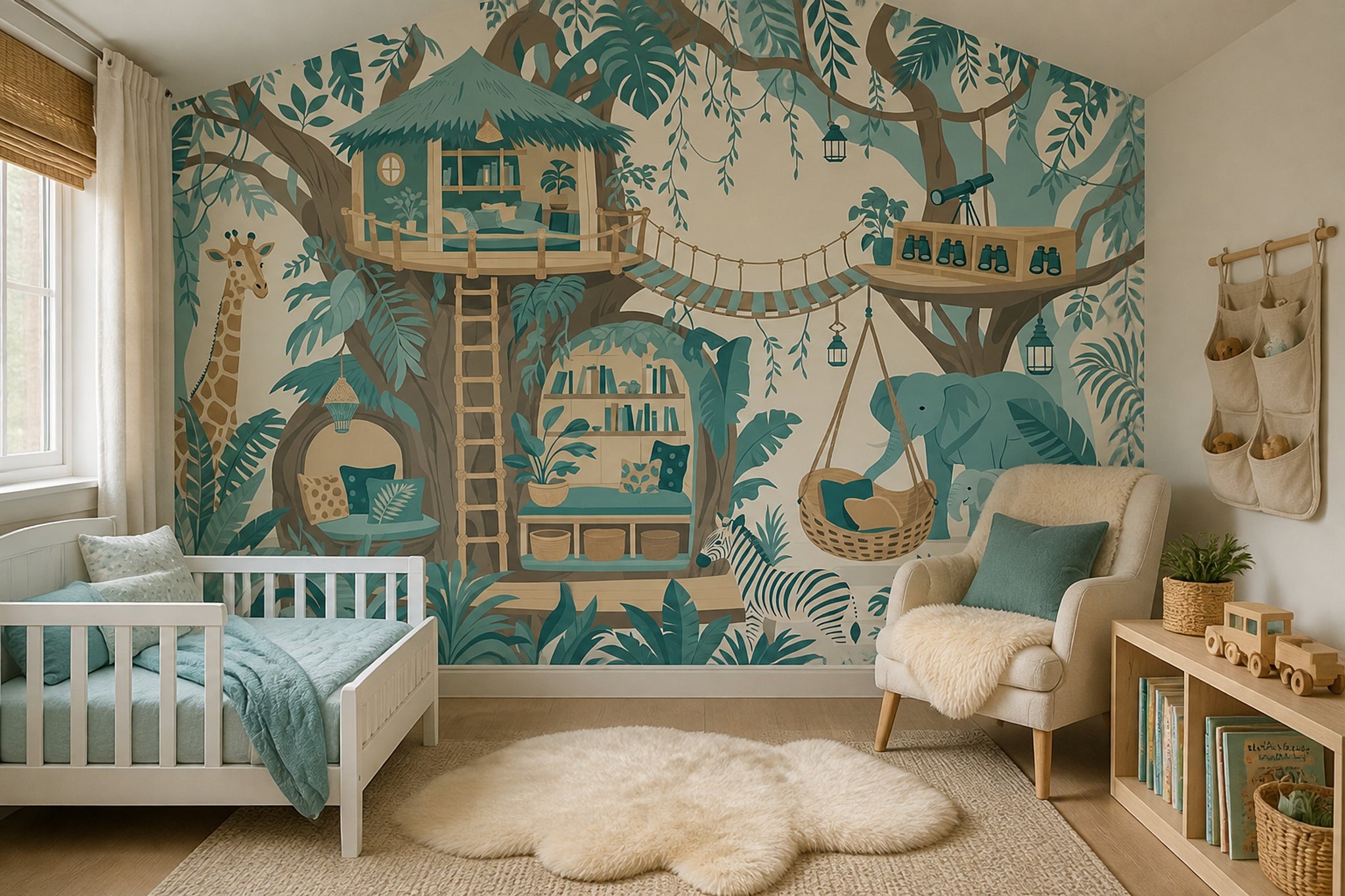 Jungle Treehouse Wallpaper Safari Animals Kids Room Wall Mural