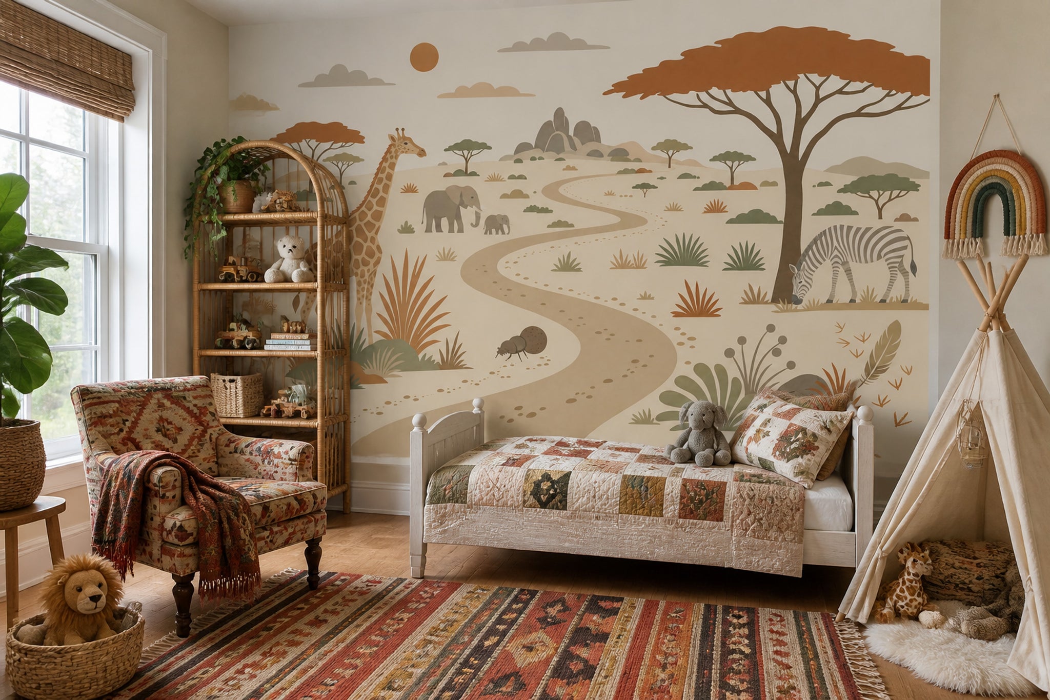 Safari Animals Wallpaper Neutral Savanna Landscape Wall Mural