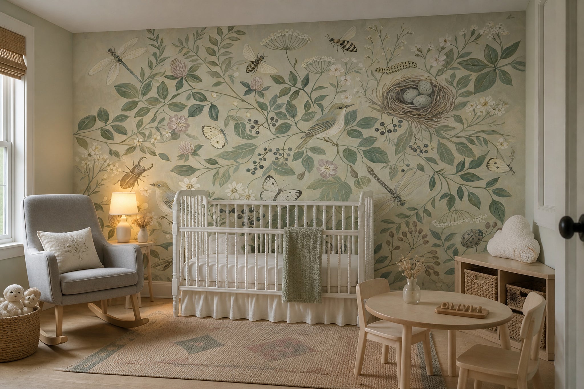 Vintage Botanical Wallpaper Birds and Nest Wall Mural