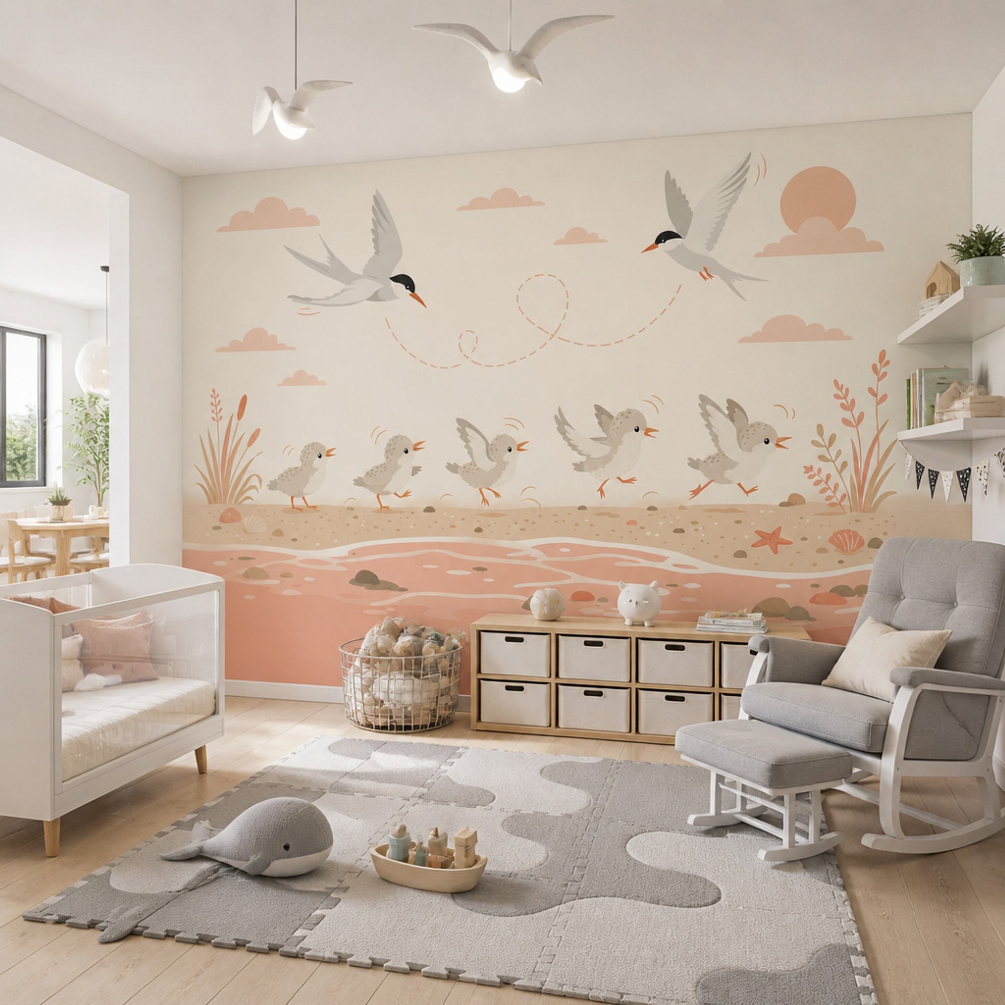 Seaside Birds Wallpaper Soft Nursery Beach Scene Wall Mural