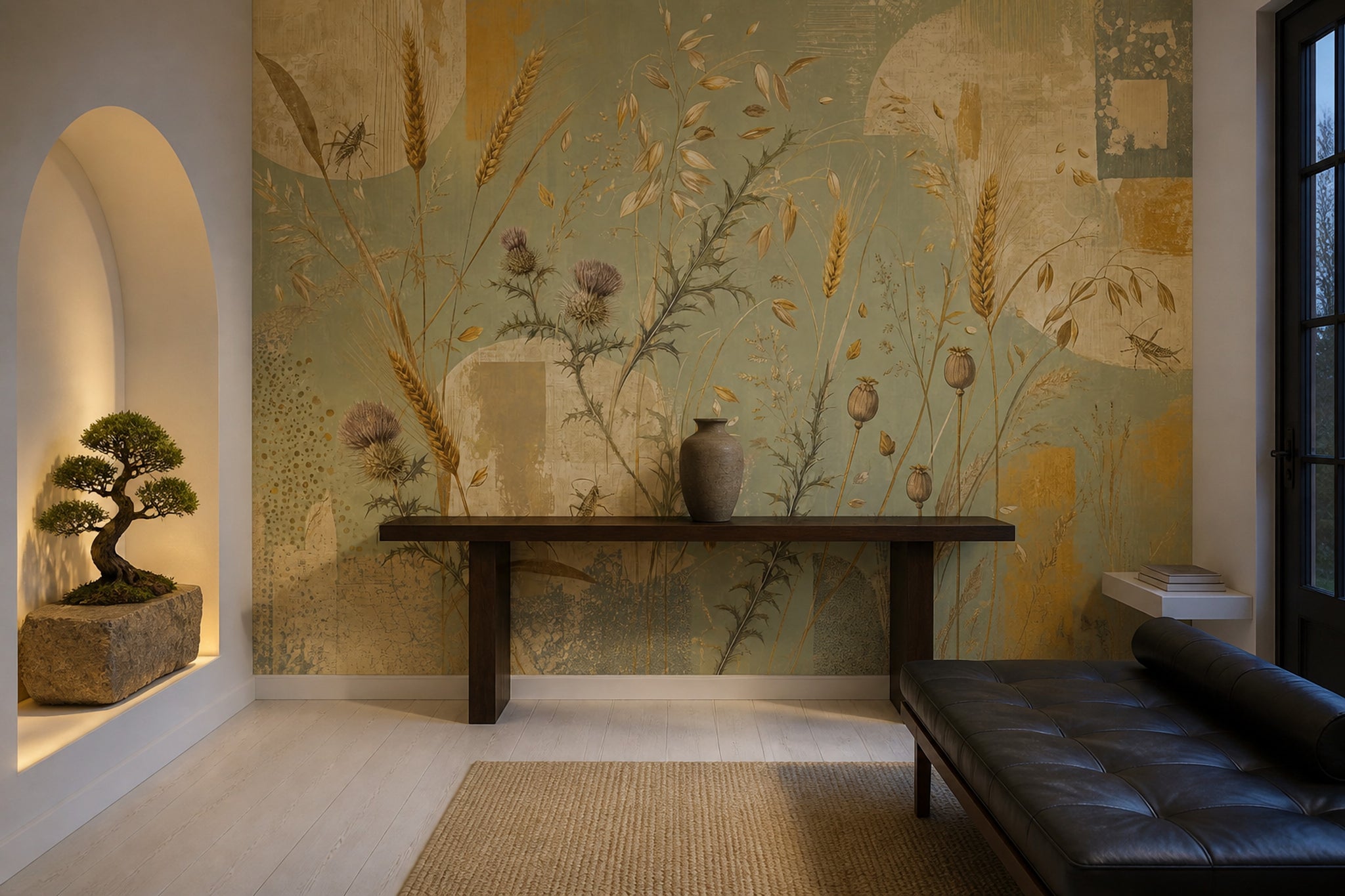 Botanical Meadow Wallpaper Sage Green Wildflower Wall Mural