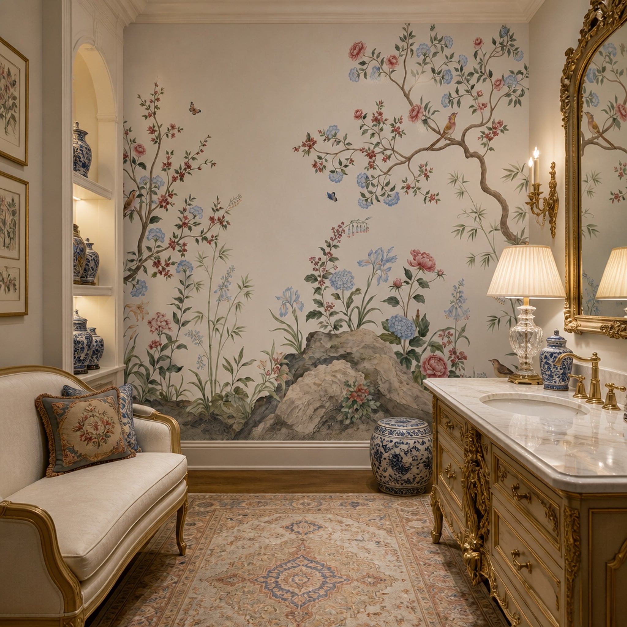 Botanical Bird Wallpaper Chinoiserie Branches Floral Wall Mural