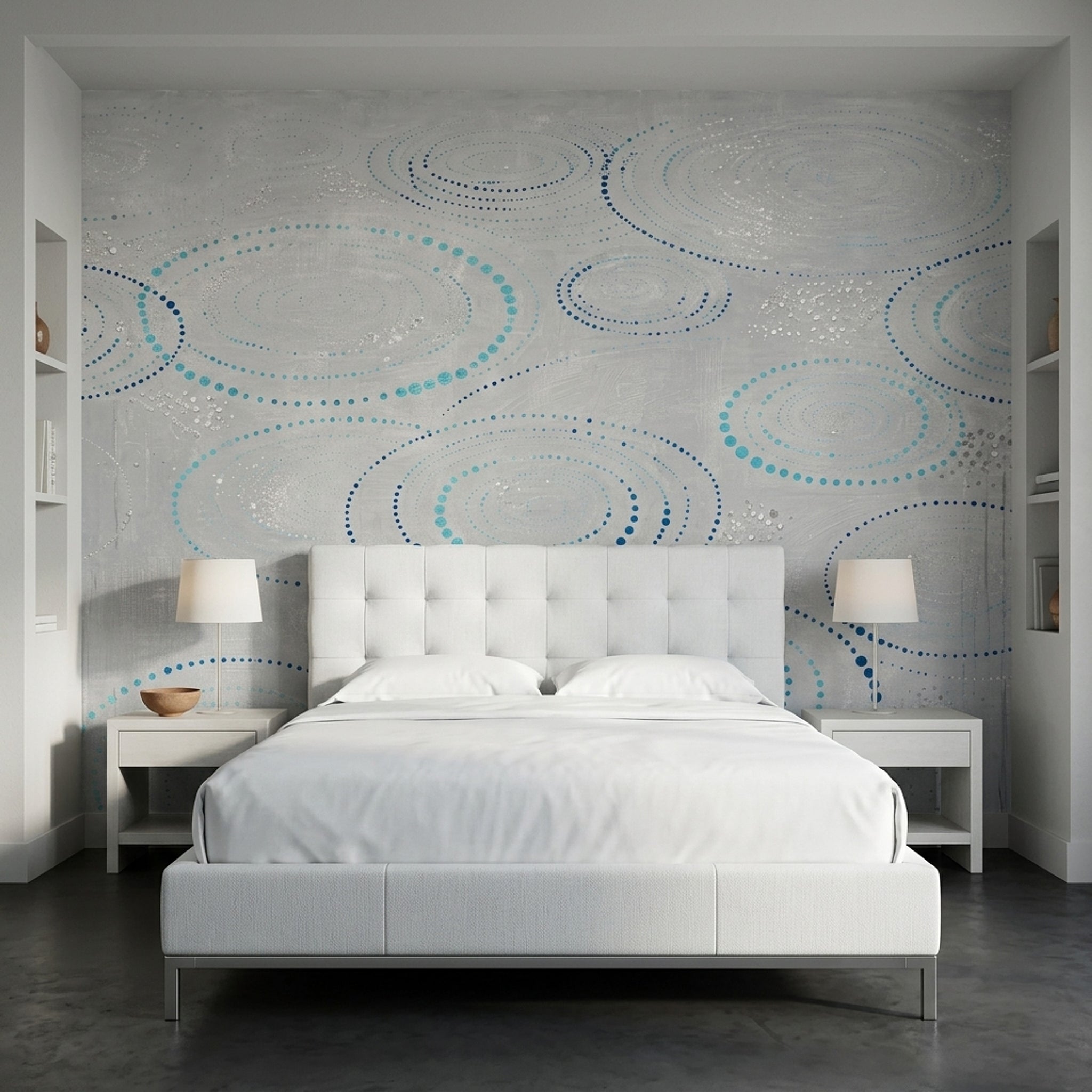 Abstract Circle Wallpaper Blue Dotted Rings Wall Mural