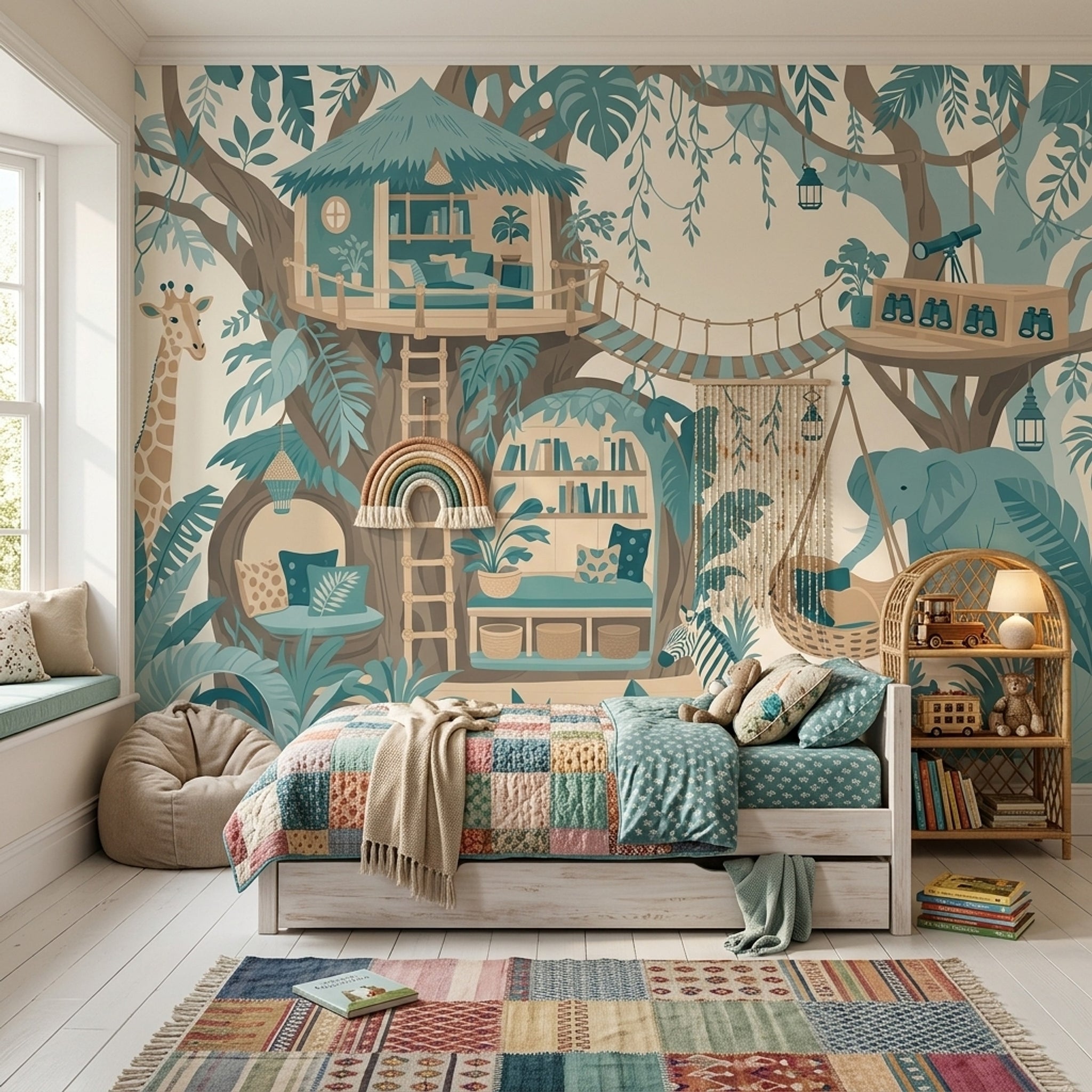 Jungle Treehouse Wallpaper Safari Animals Kids Room Wall Mural