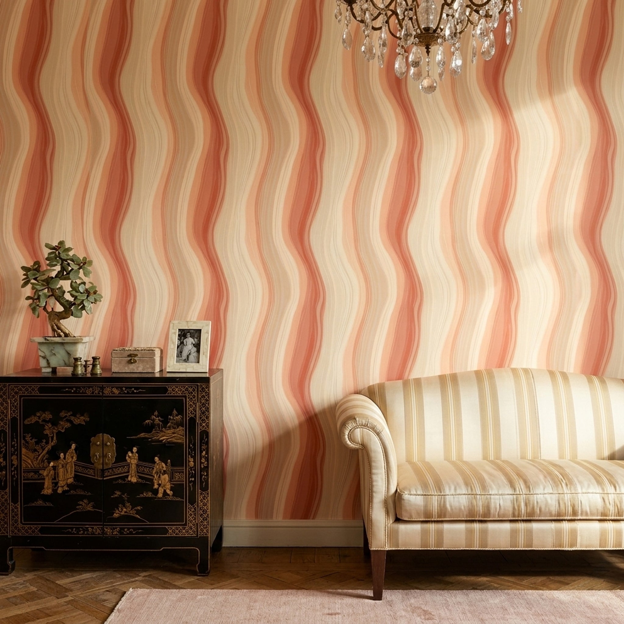 Wavy Stripes Wallpaper Abstract Cream Decorative Mural