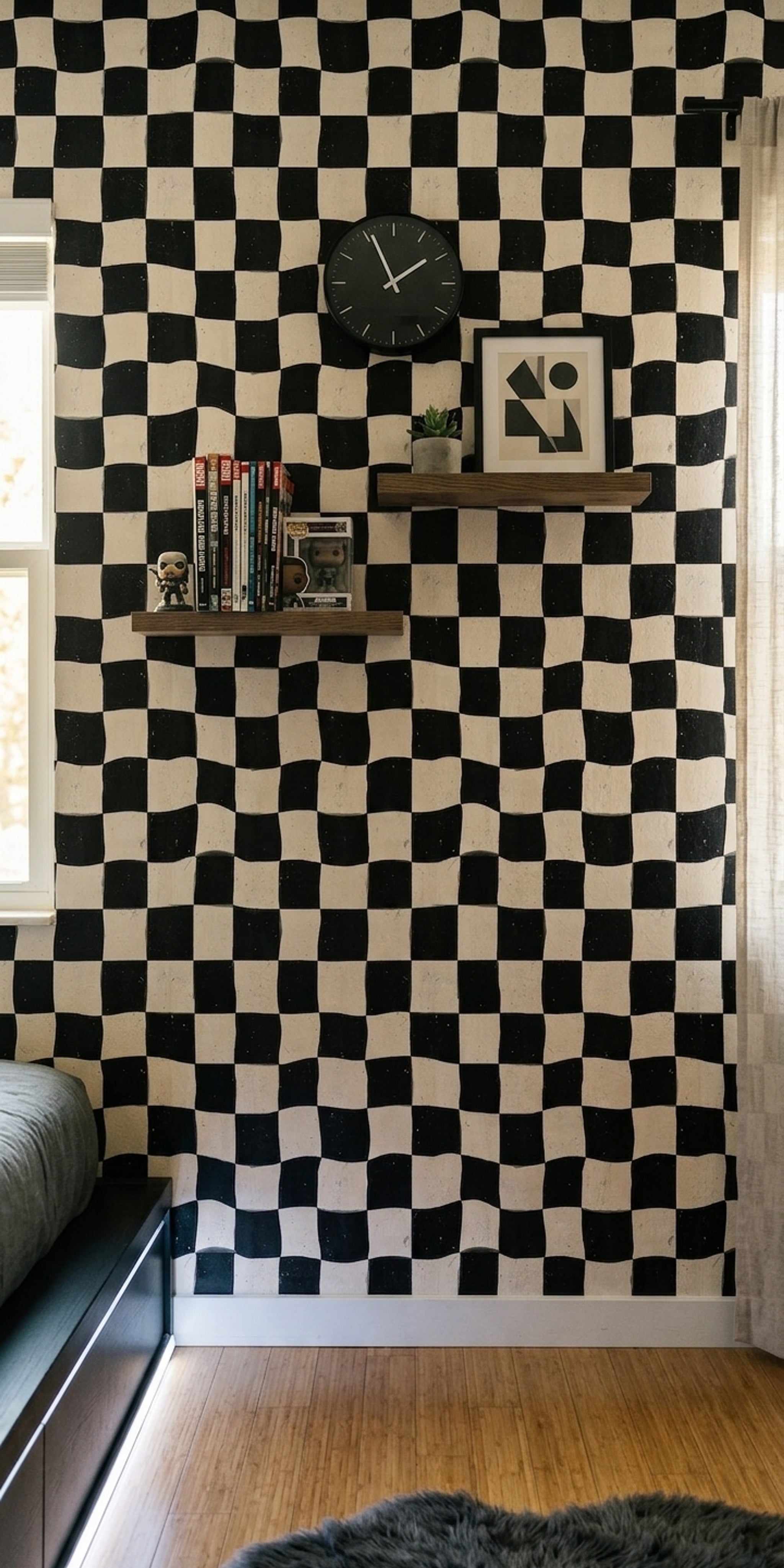 Checkerboard Wallpaper Wavy Squares Removable Distressed Texture Wall Double Roll