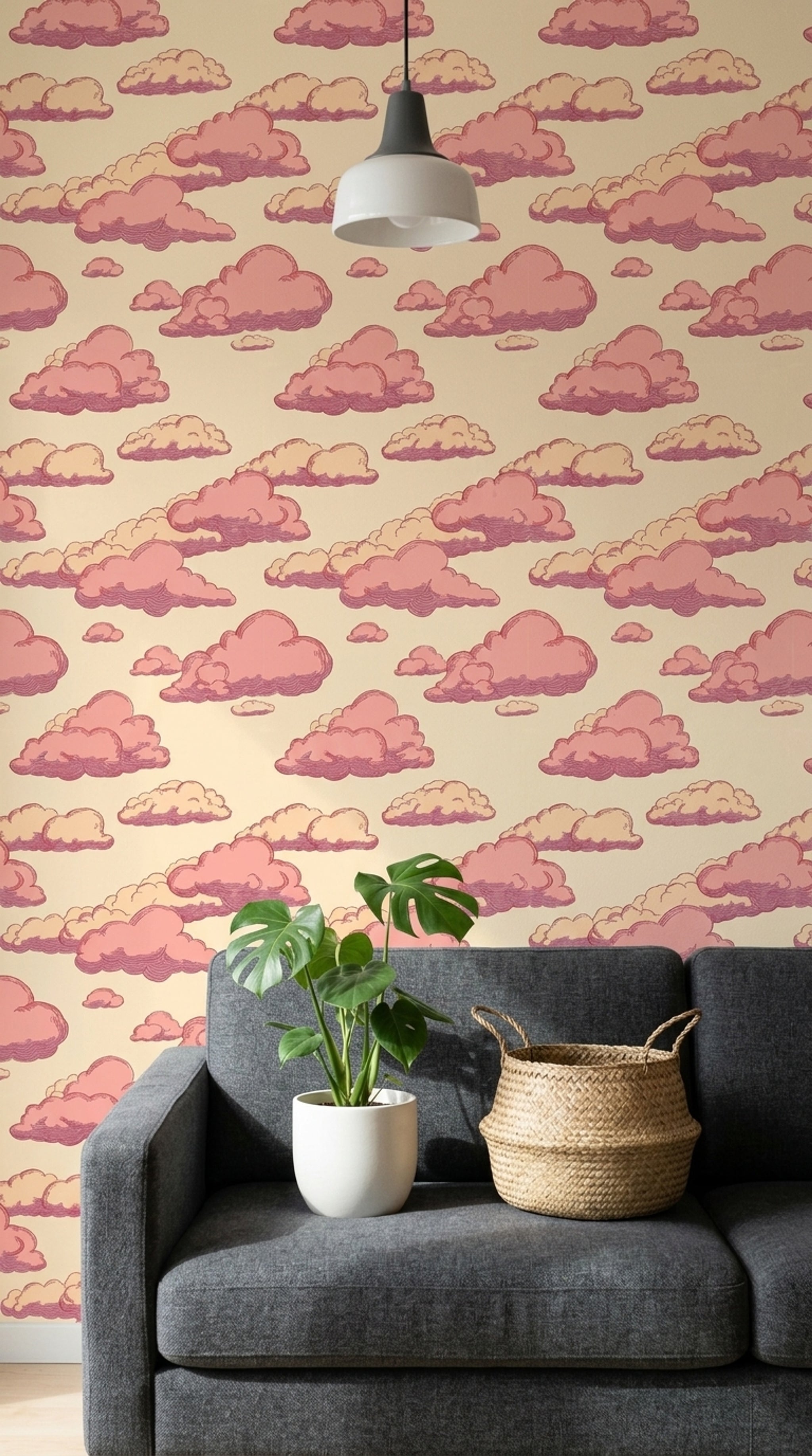 Pink Clouds Wallpaper Sky Removable Whimsical Wall Double Roll