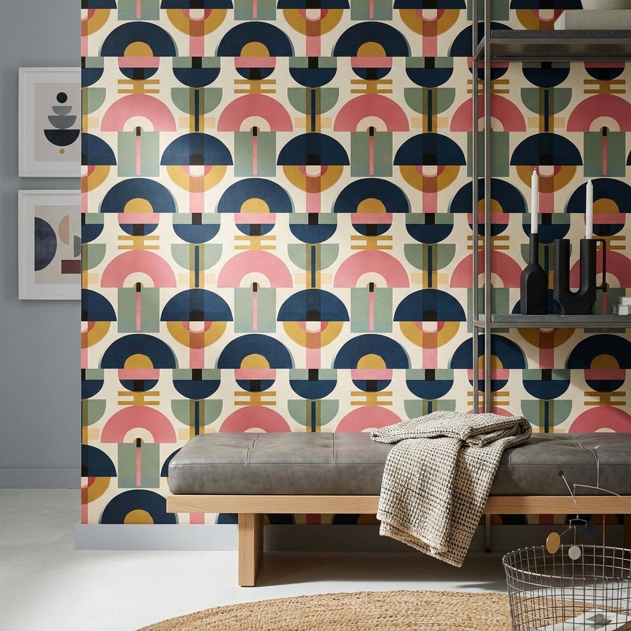 Mid Century Modern Wallpaper Geometric Shapes Retro Removable Wall Decor