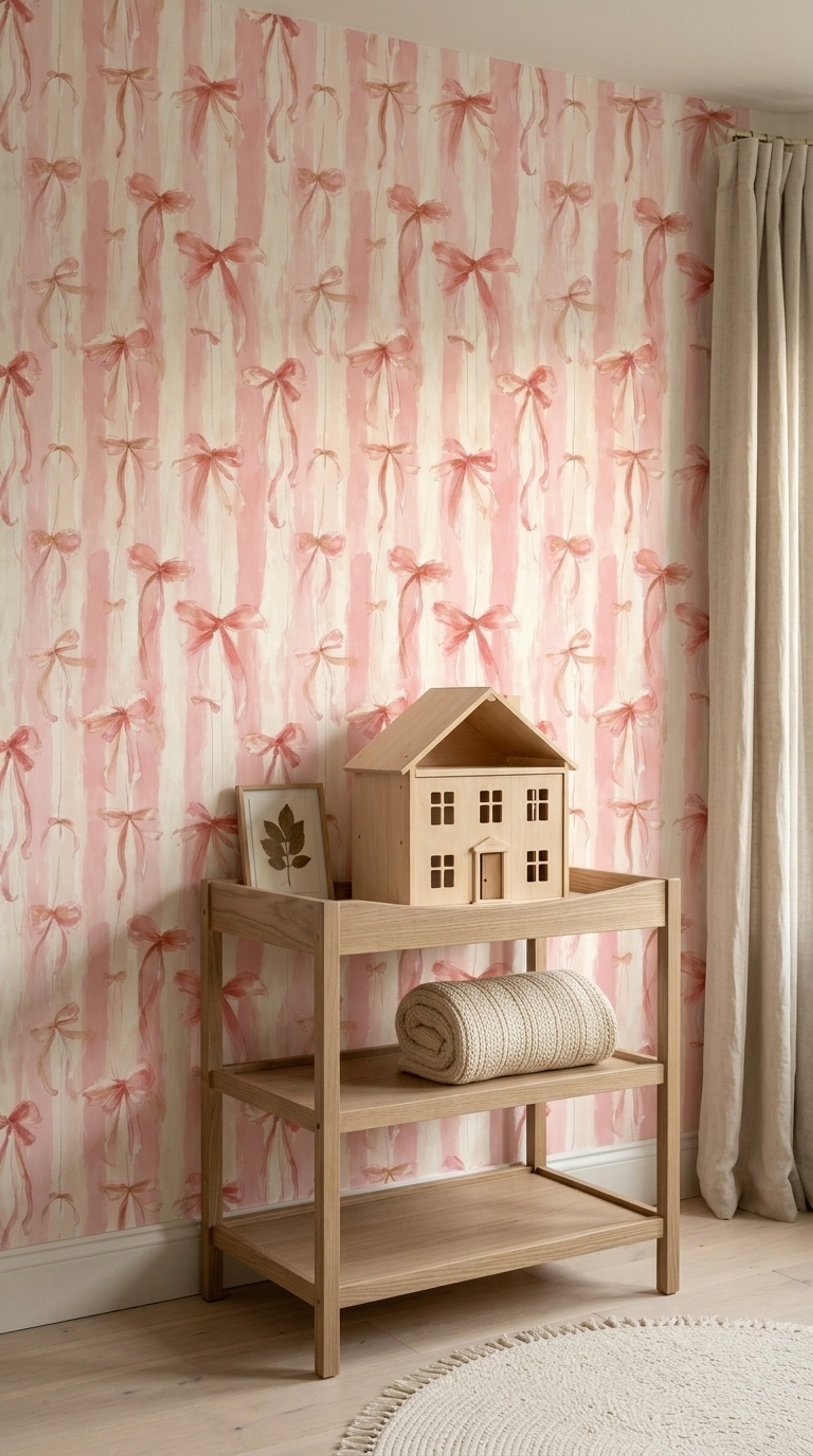 Pink Bows Wallpaper Ribbons Removable Watercolor Wall Double Roll