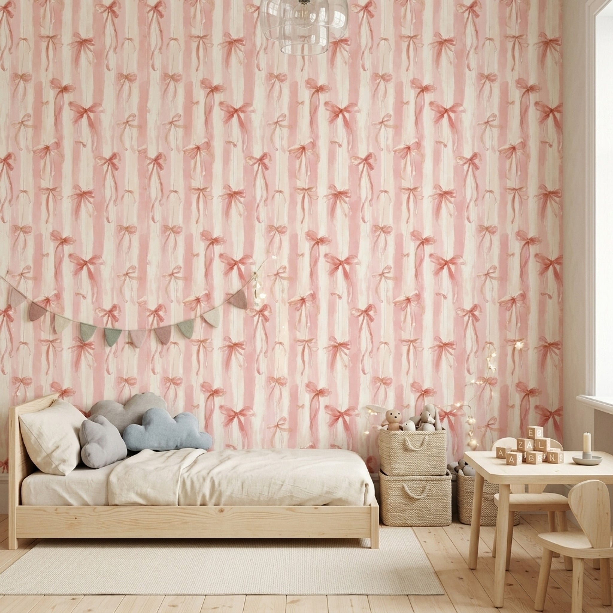 Pink Bows Wallpaper Ribbons Removable Watercolor Wall Double Roll