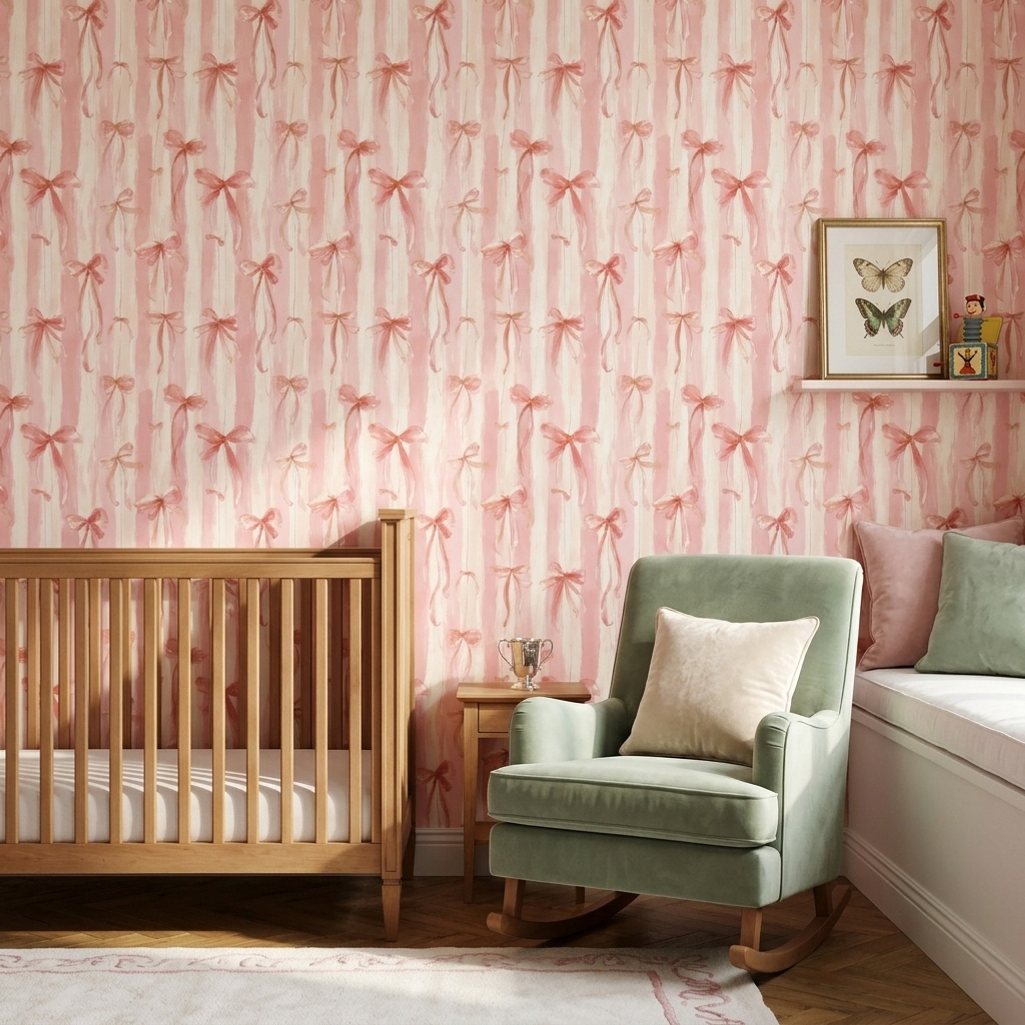 Pink Bows Wallpaper Ribbons Removable Watercolor Wall Double Roll