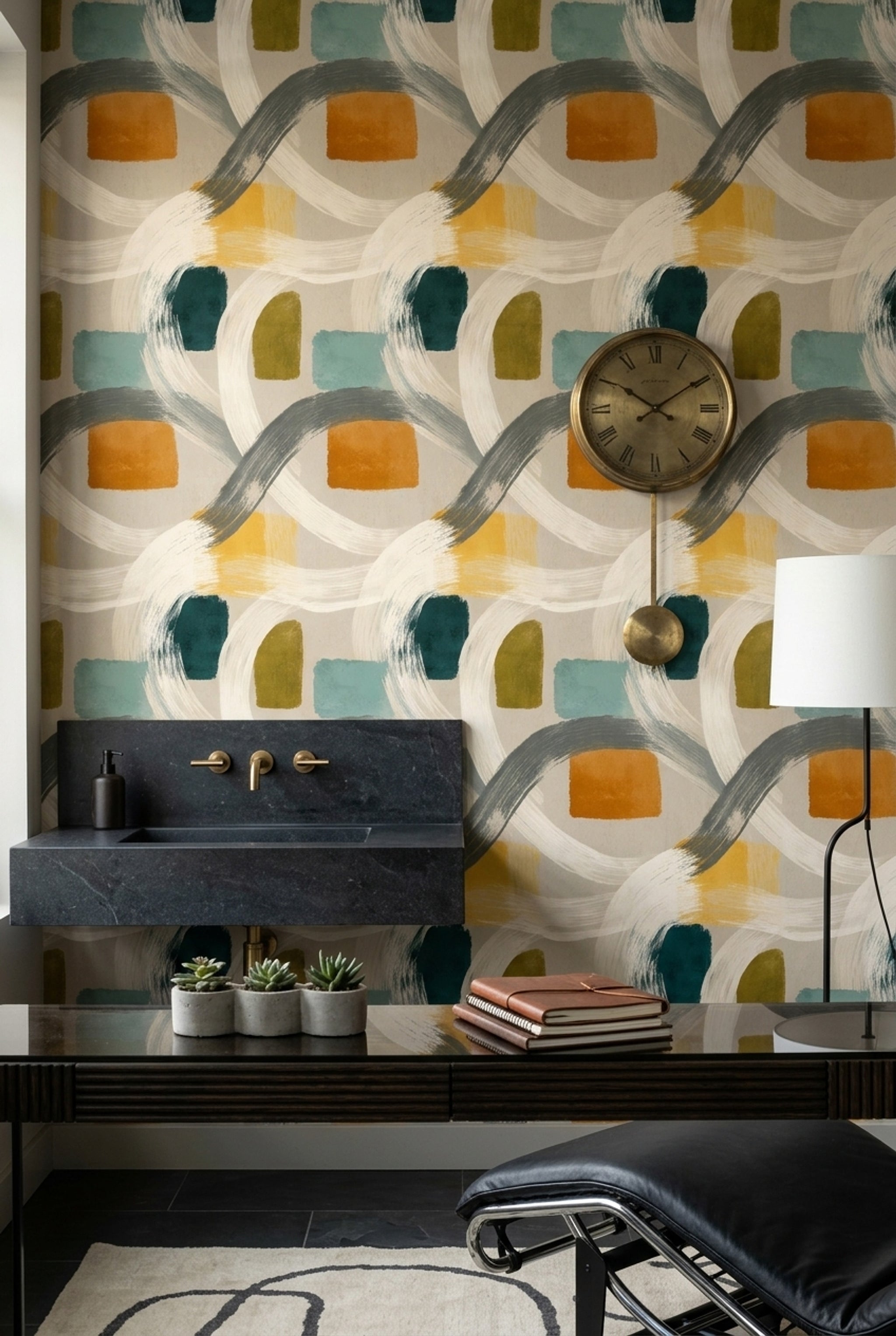Abstract Wallpaper Brushstrokes Geometric Blocks Decorative Mural