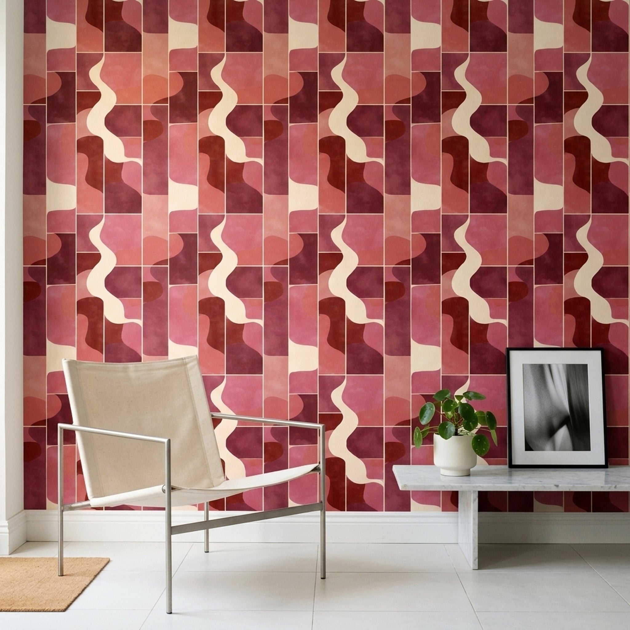 Abstract Wallpaper Geometric Removable Pink Wall Double Roll