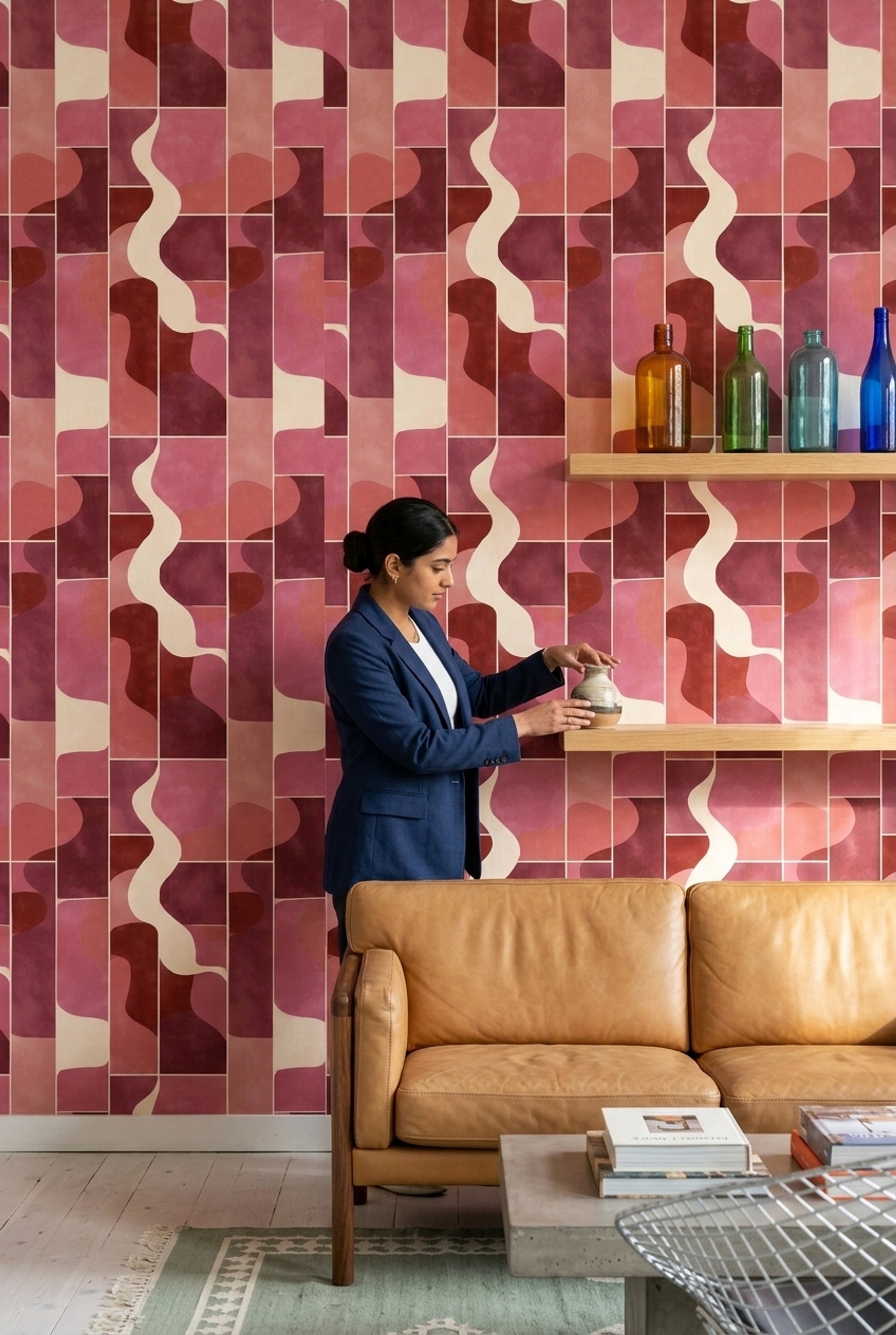 Abstract Wallpaper Geometric Removable Pink Wall Double Roll