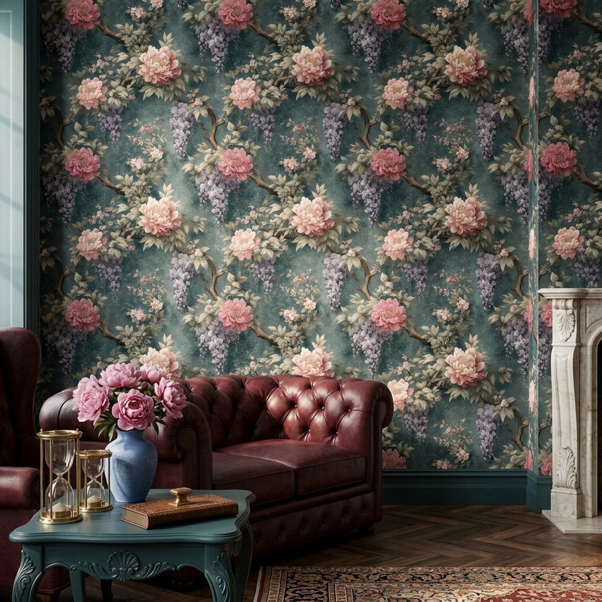 Dark Floral Wallpaper Chinoiserie Removable Vintage Wall Double Roll