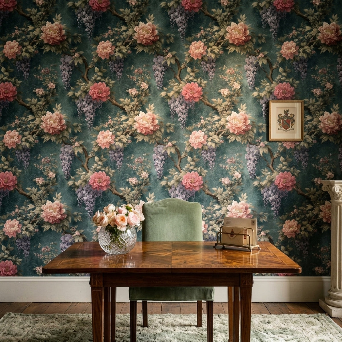 Dark Floral Wallpaper Chinoiserie Removable Vintage Wall Double Roll