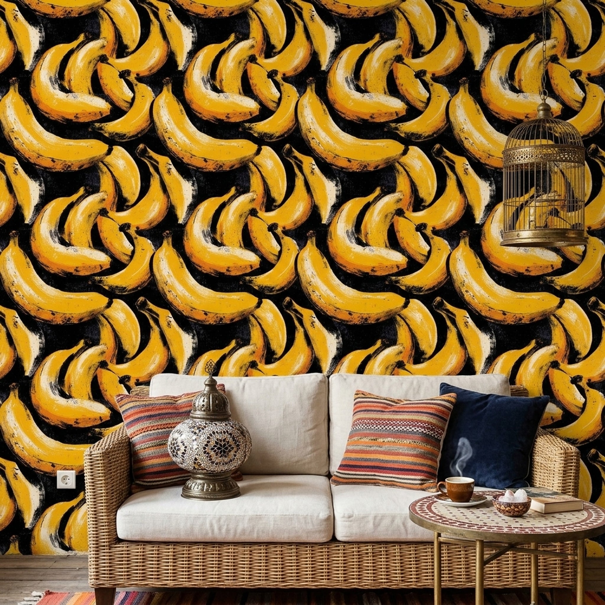 Bananas Wallpaper Tropical Removable Dark Background Wall Double Roll