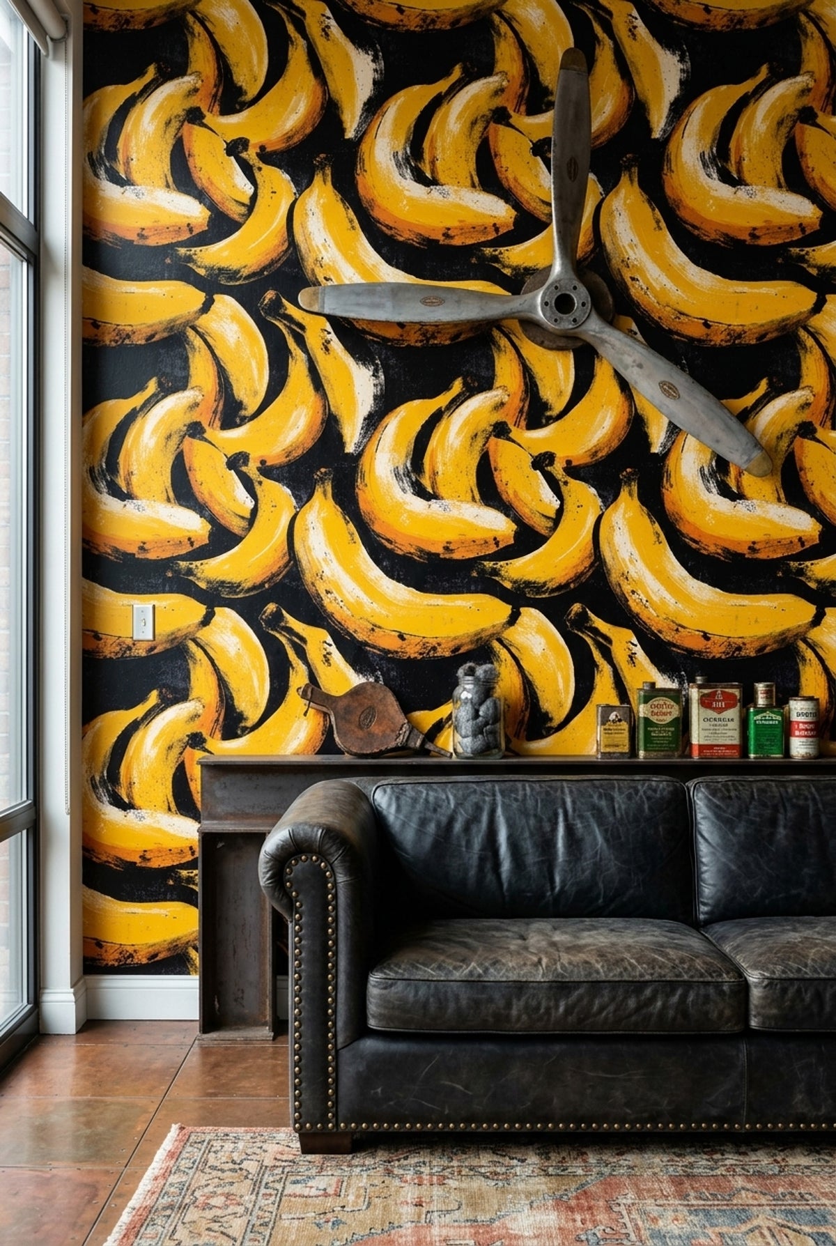 Bananas Wallpaper Tropical Removable Dark Background Wall Double Roll