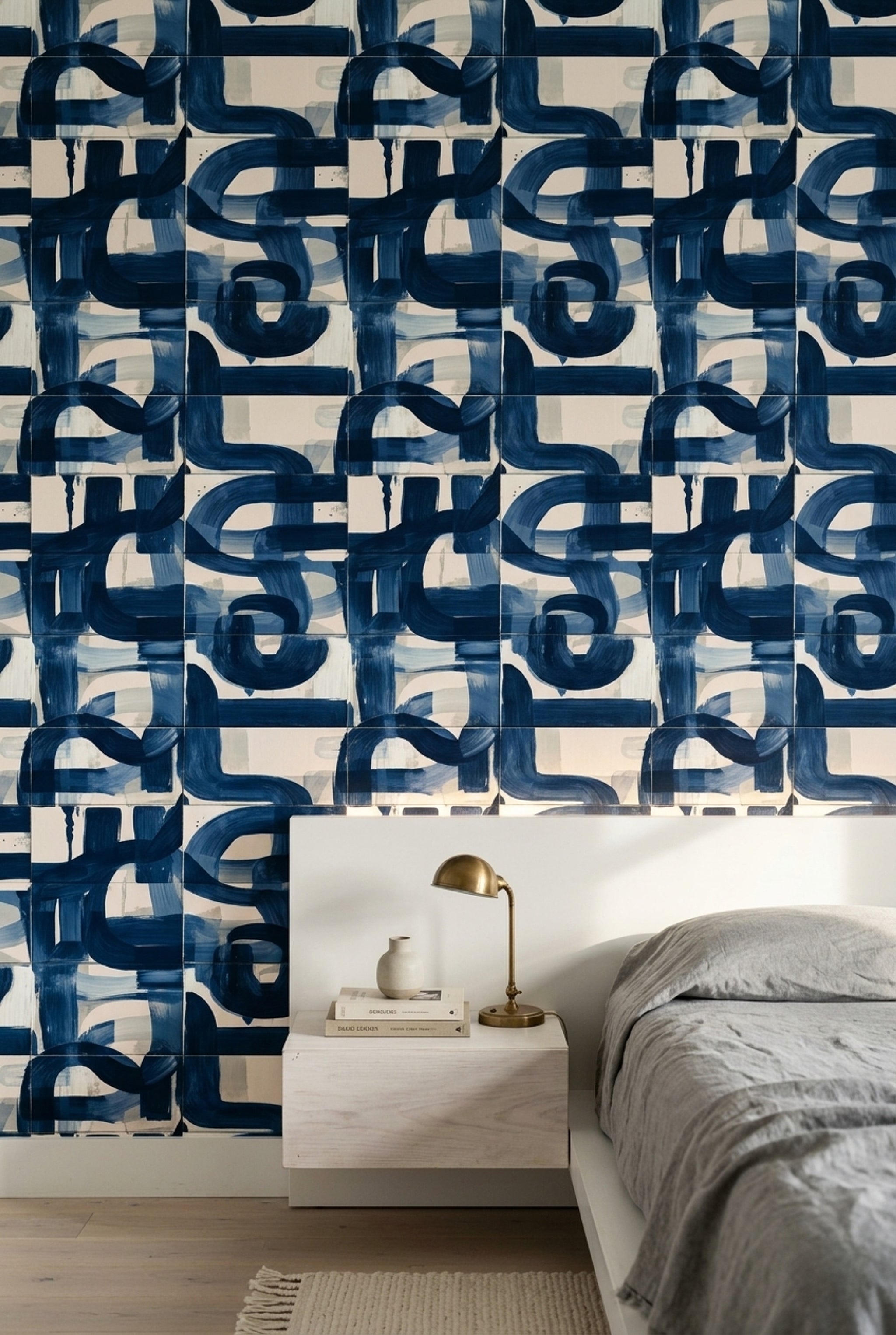 Navy Brushstrokes Wallpaper Geometric Modern Decorative Mural