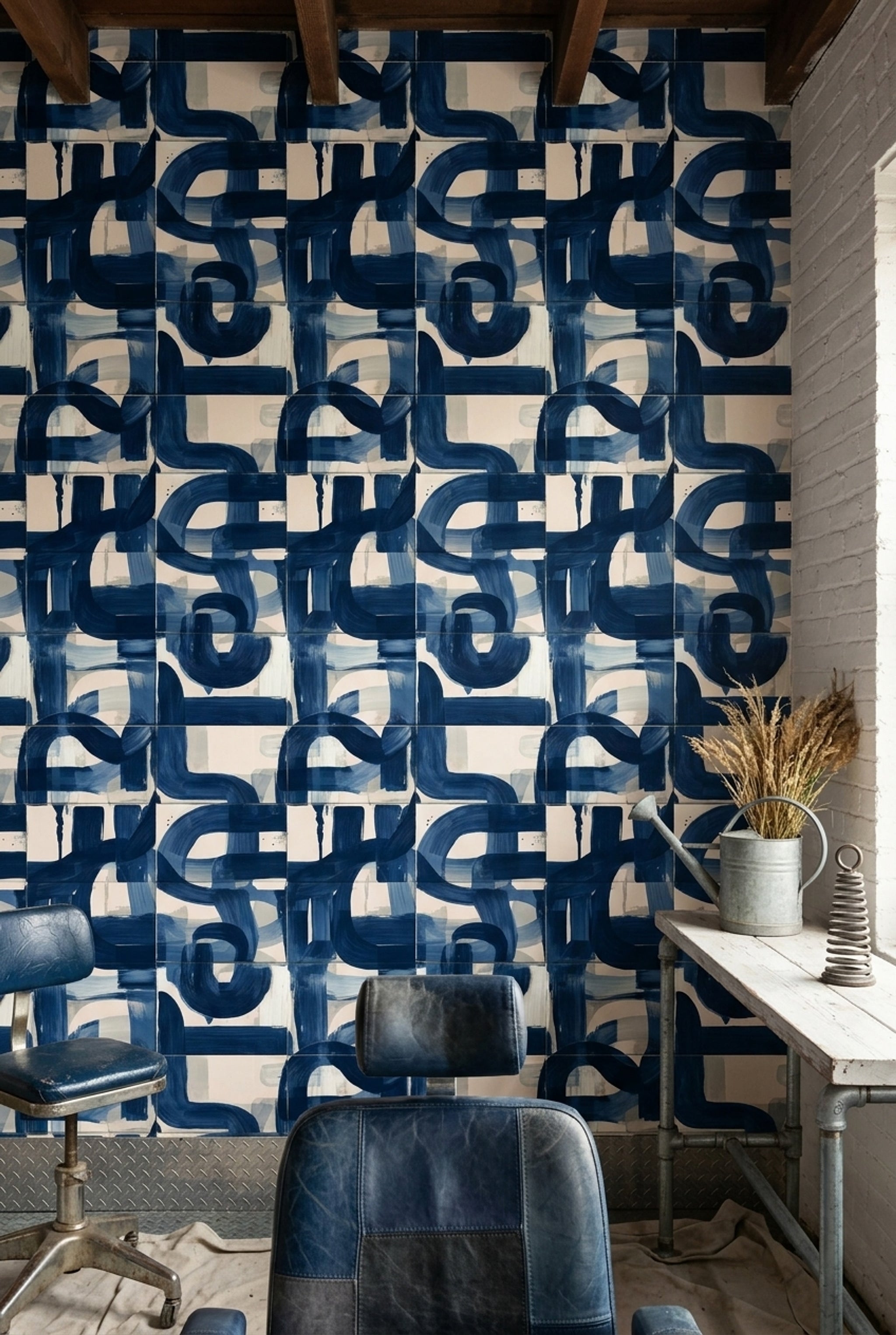 Navy Brushstrokes Wallpaper Geometric Modern Decorative Mural