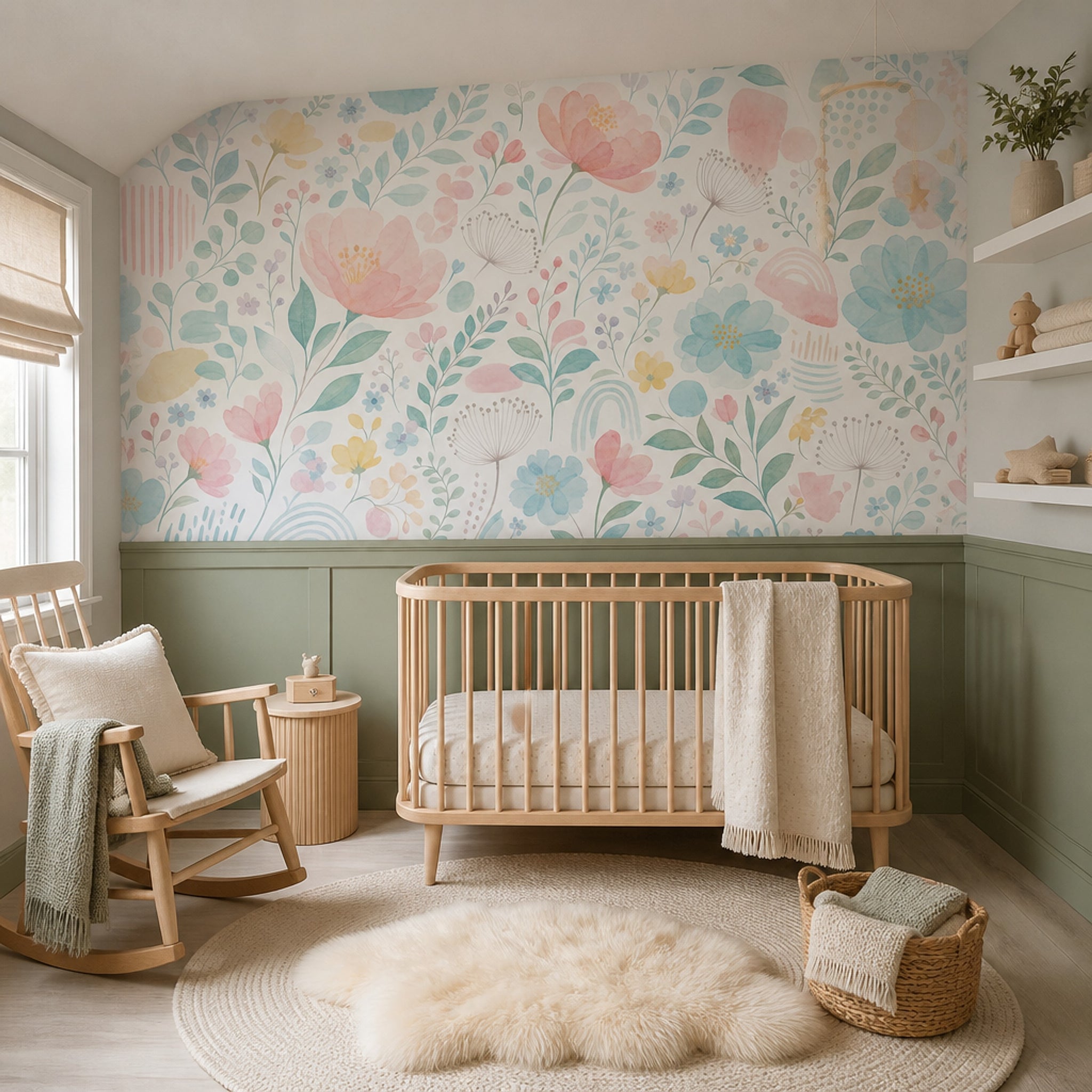 White Background Wallpaper Pastel Botanical Wall Mural