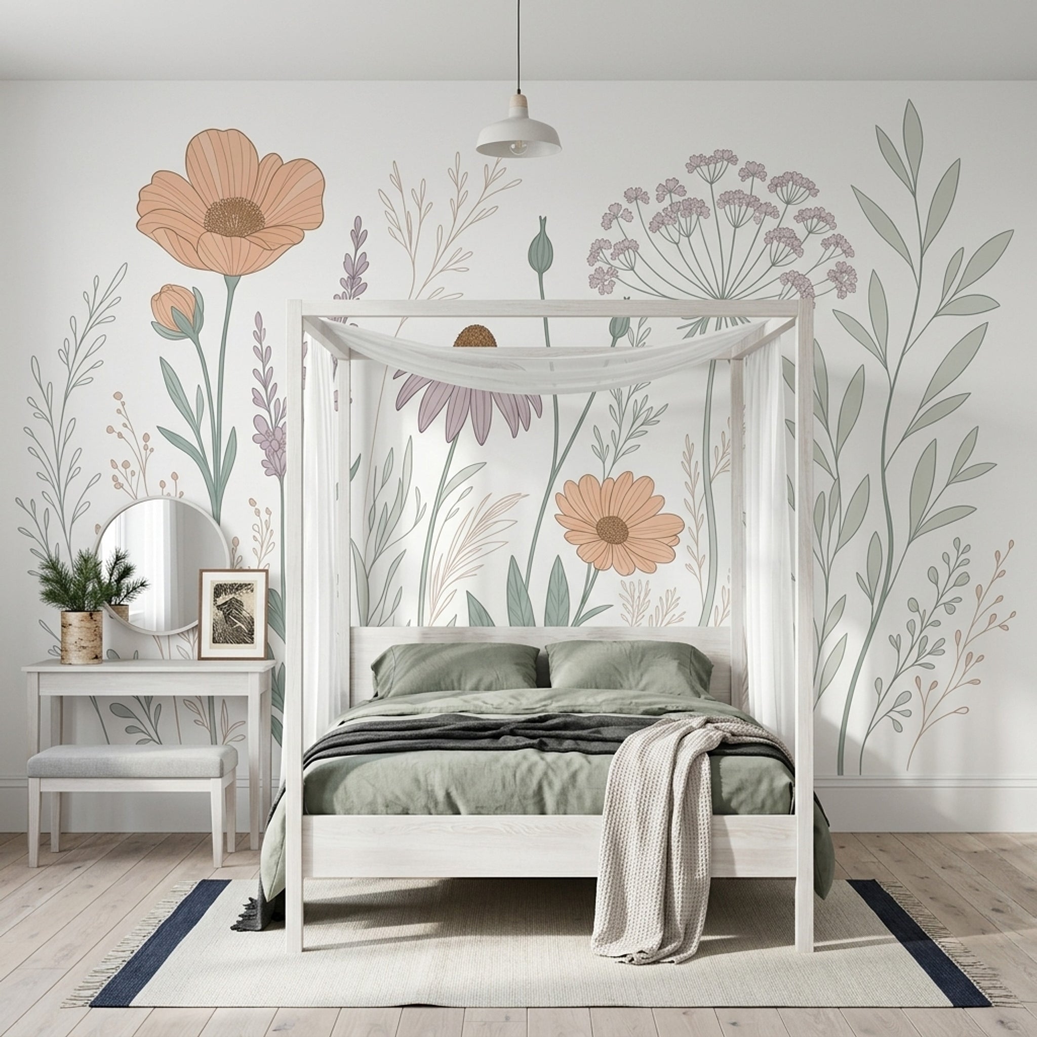 White Background Wallpaper Minimal Botanical Wall Mural